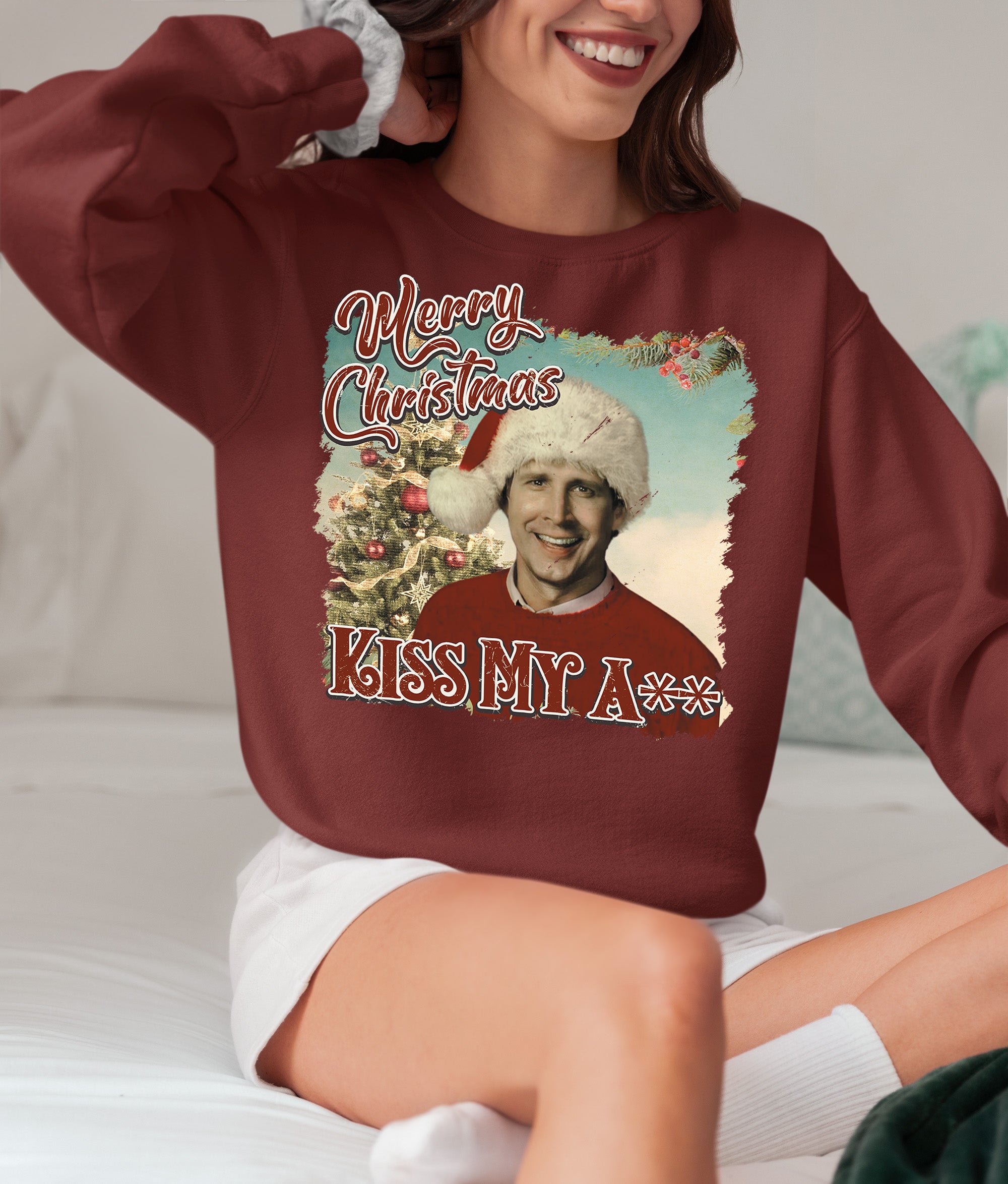 Merry Christmas Kiss My A** - Funny Xmas Phrase, Holiday Snark, Gag Gift, Seasonal Humor Keepsake Sweatshirt