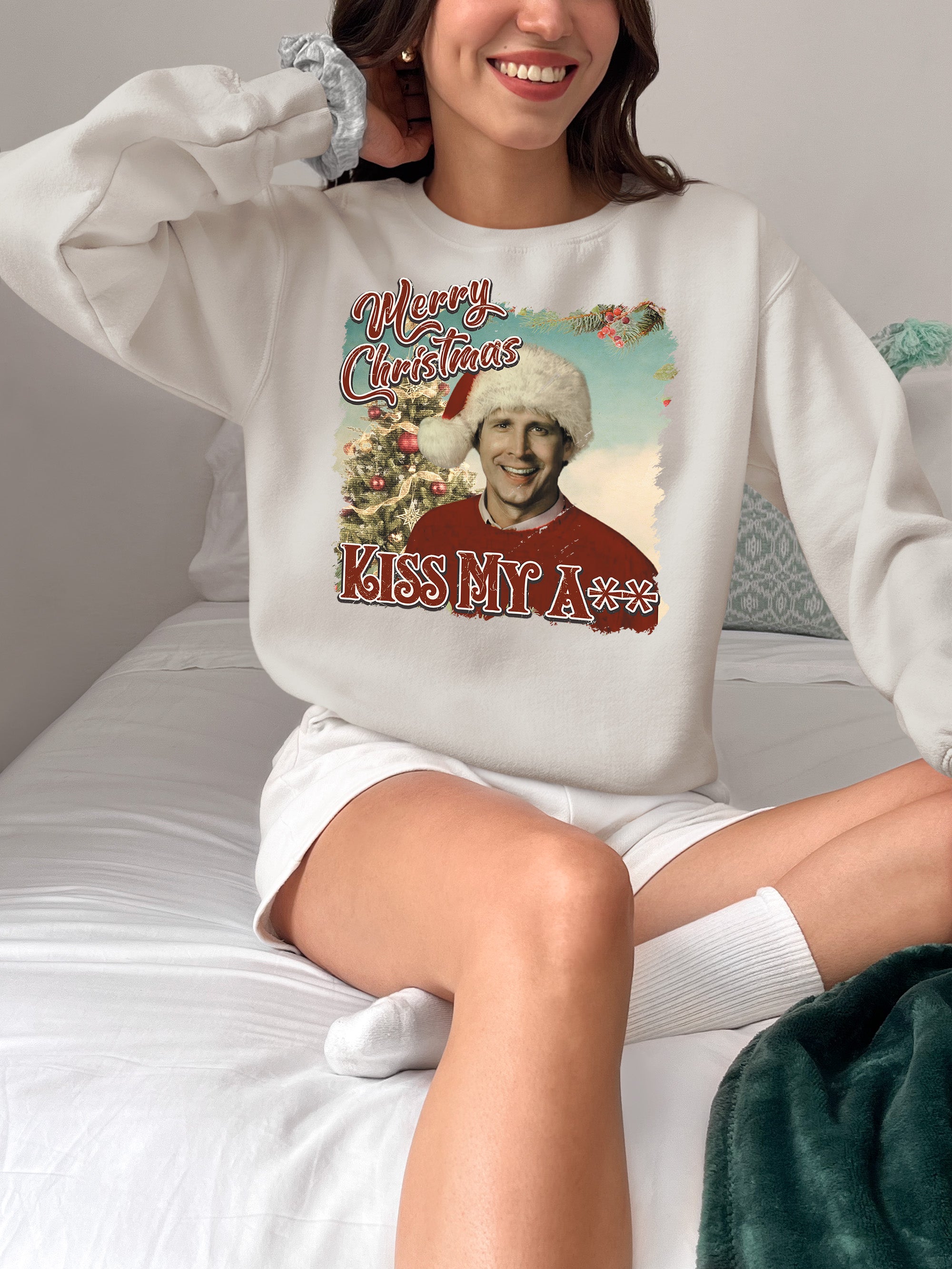 Merry Christmas Kiss My A** - Funny Xmas Phrase, Holiday Snark, Gag Gift, Seasonal Humor Keepsake Sweatshirt