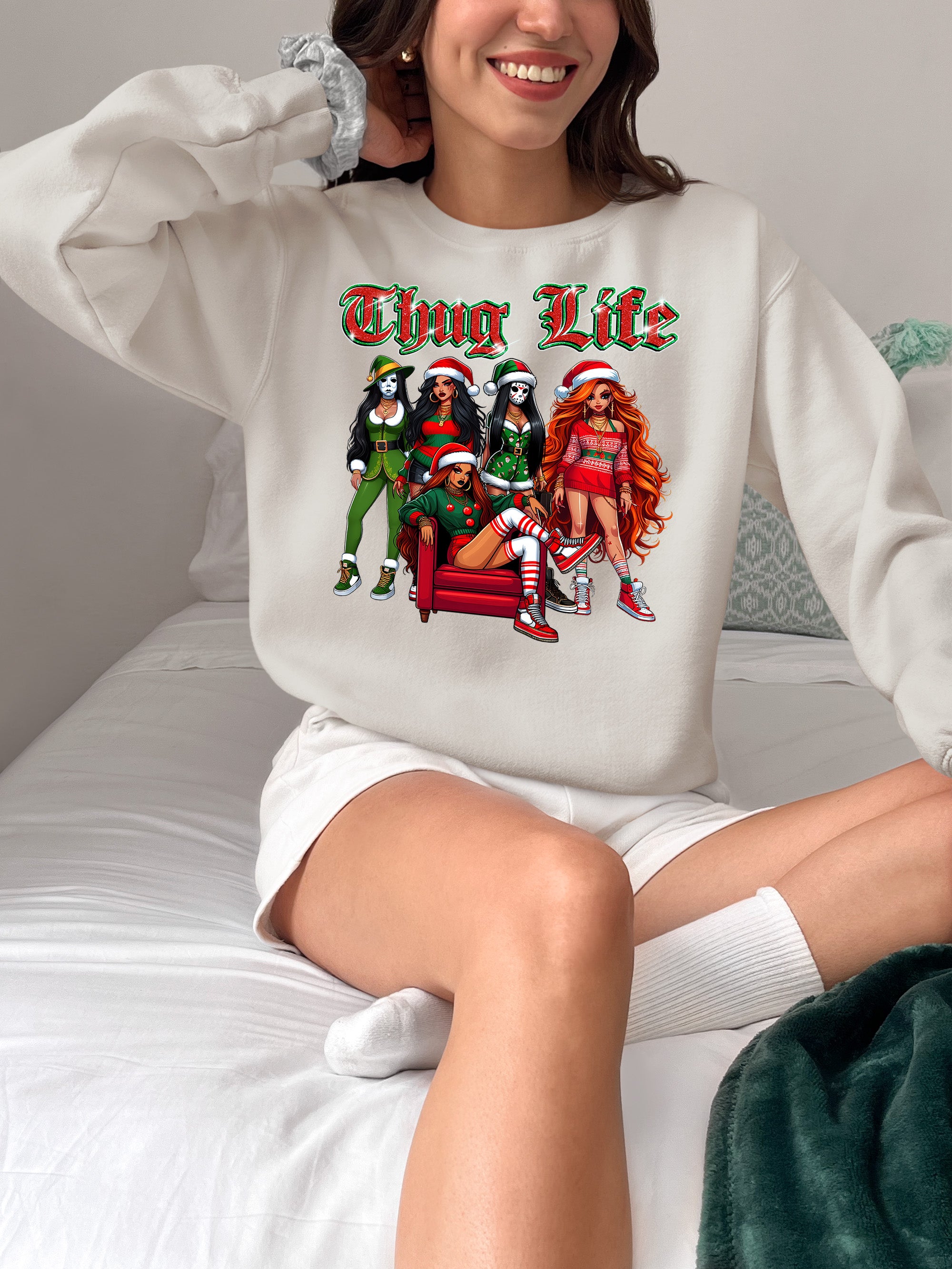 Power Girl Thug Life Christmas Theme - Holiday Hero Glam Gift Idea for Anime Fans Sweatshirt