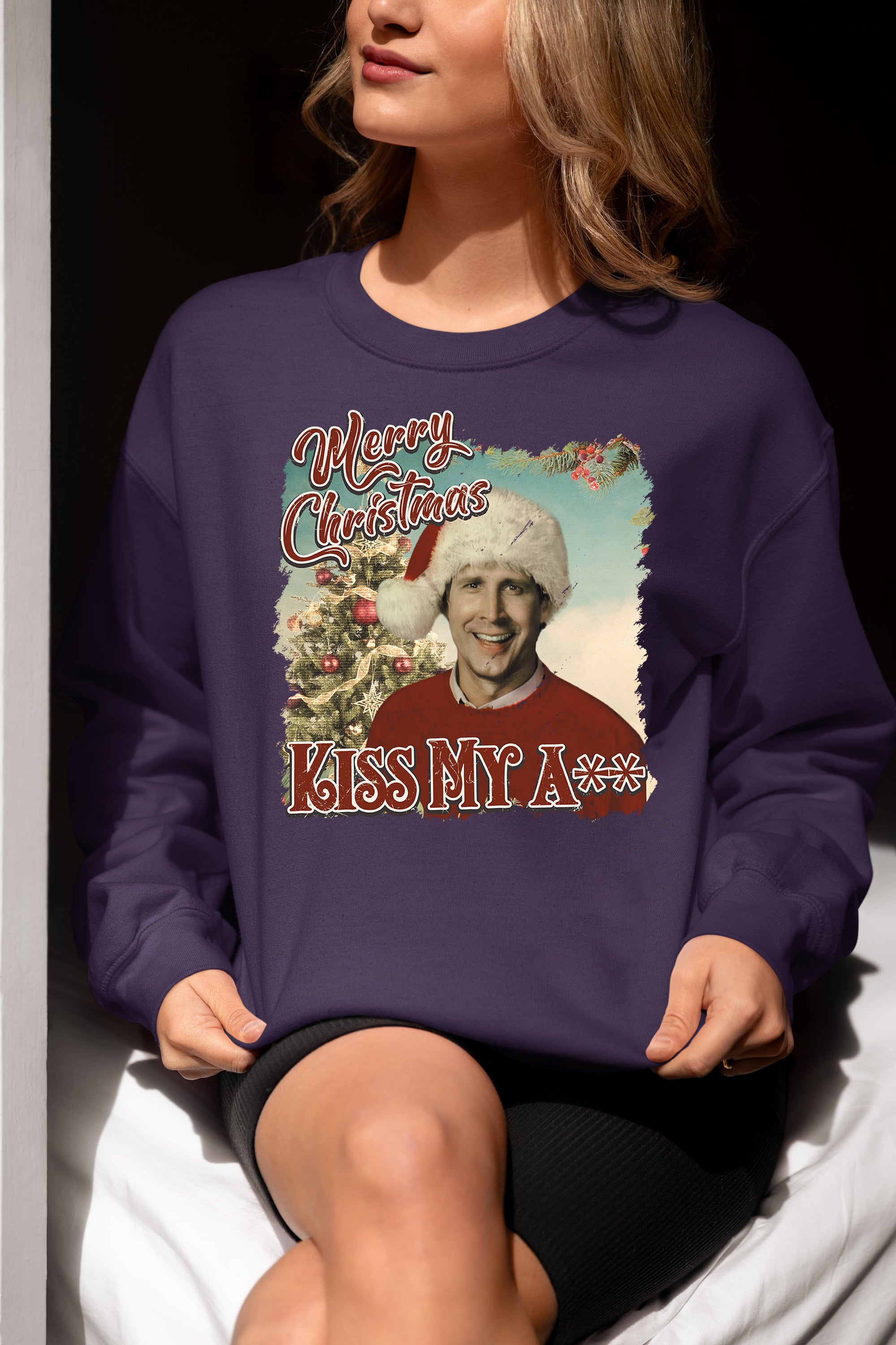 Merry Christmas Kiss My A** - Funny Xmas Phrase, Holiday Snark, Gag Gift, Seasonal Humor Keepsake Sweatshirt