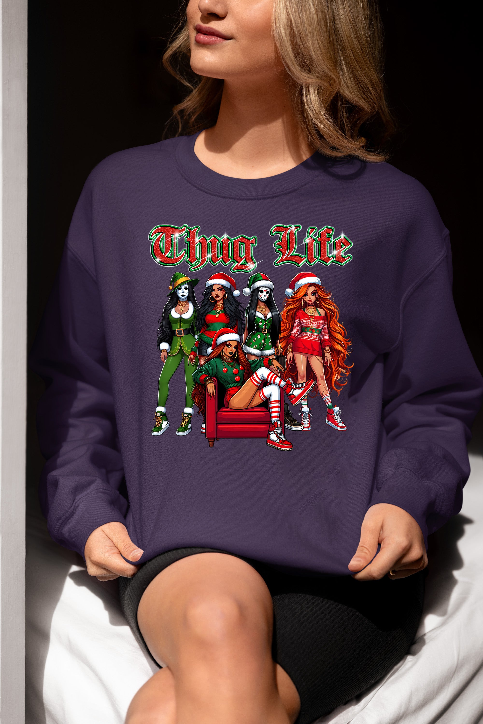 Power Girl Thug Life Christmas Theme - Holiday Hero Glam Gift Idea for Anime Fans Sweatshirt