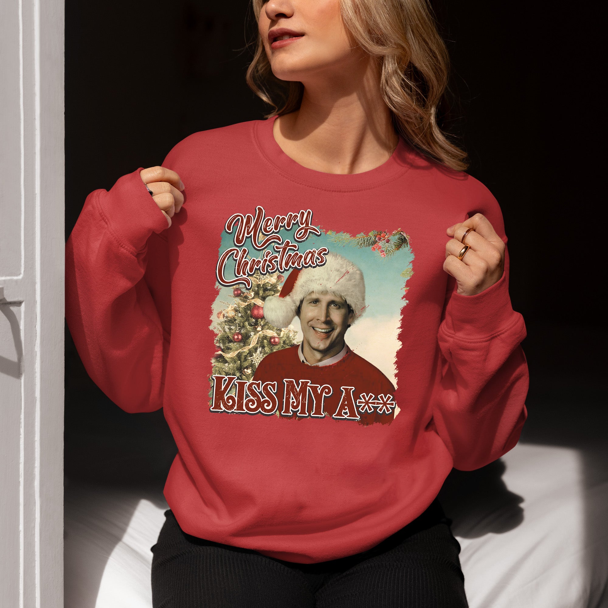 Merry Christmas Kiss My A** - Funny Xmas Phrase, Holiday Snark, Gag Gift, Seasonal Humor Keepsake Sweatshirt
