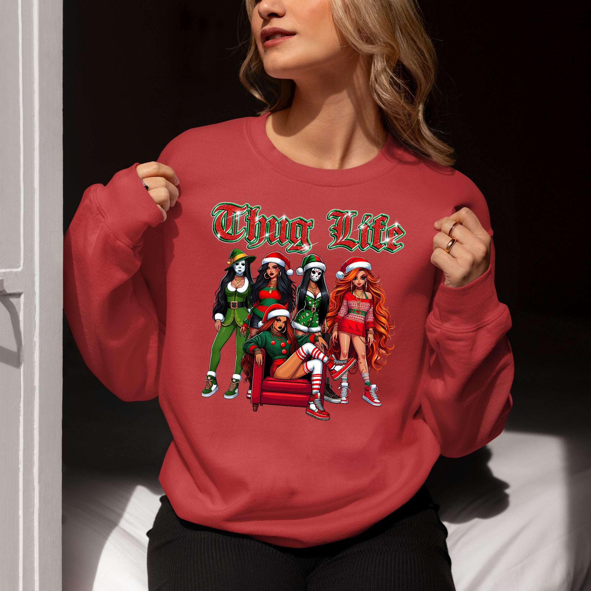 Power Girl Thug Life Christmas Theme - Holiday Hero Glam Gift Idea for Anime Fans Sweatshirt