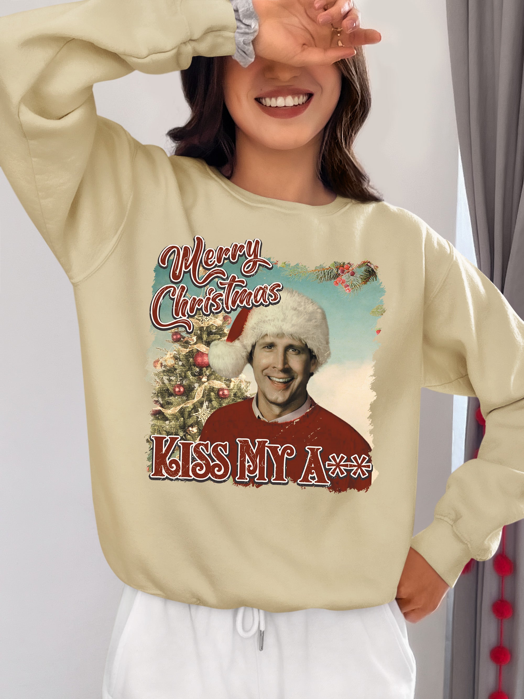 Merry Christmas Kiss My A** - Funny Xmas Phrase, Holiday Snark, Gag Gift, Seasonal Humor Keepsake Sweatshirt