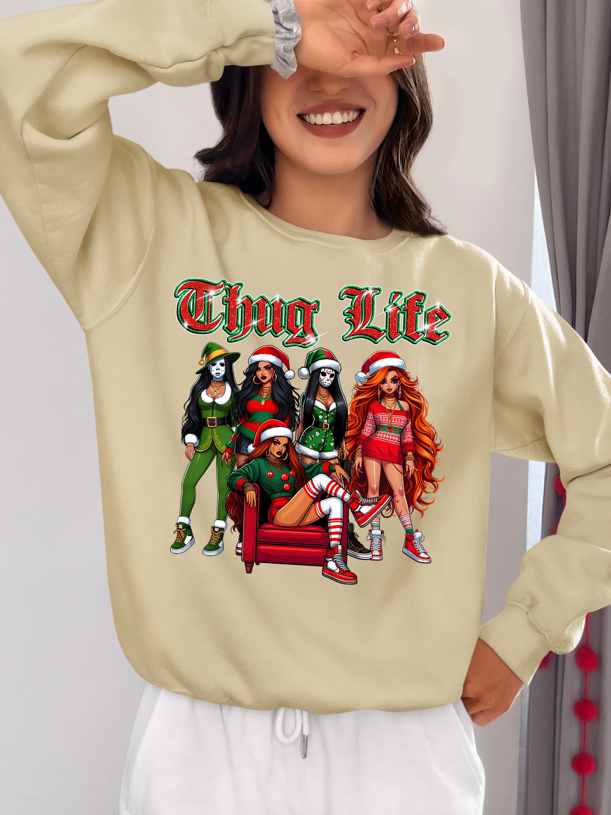 Power Girl Thug Life Christmas Theme - Holiday Hero Glam Gift Idea for Anime Fans Sweatshirt