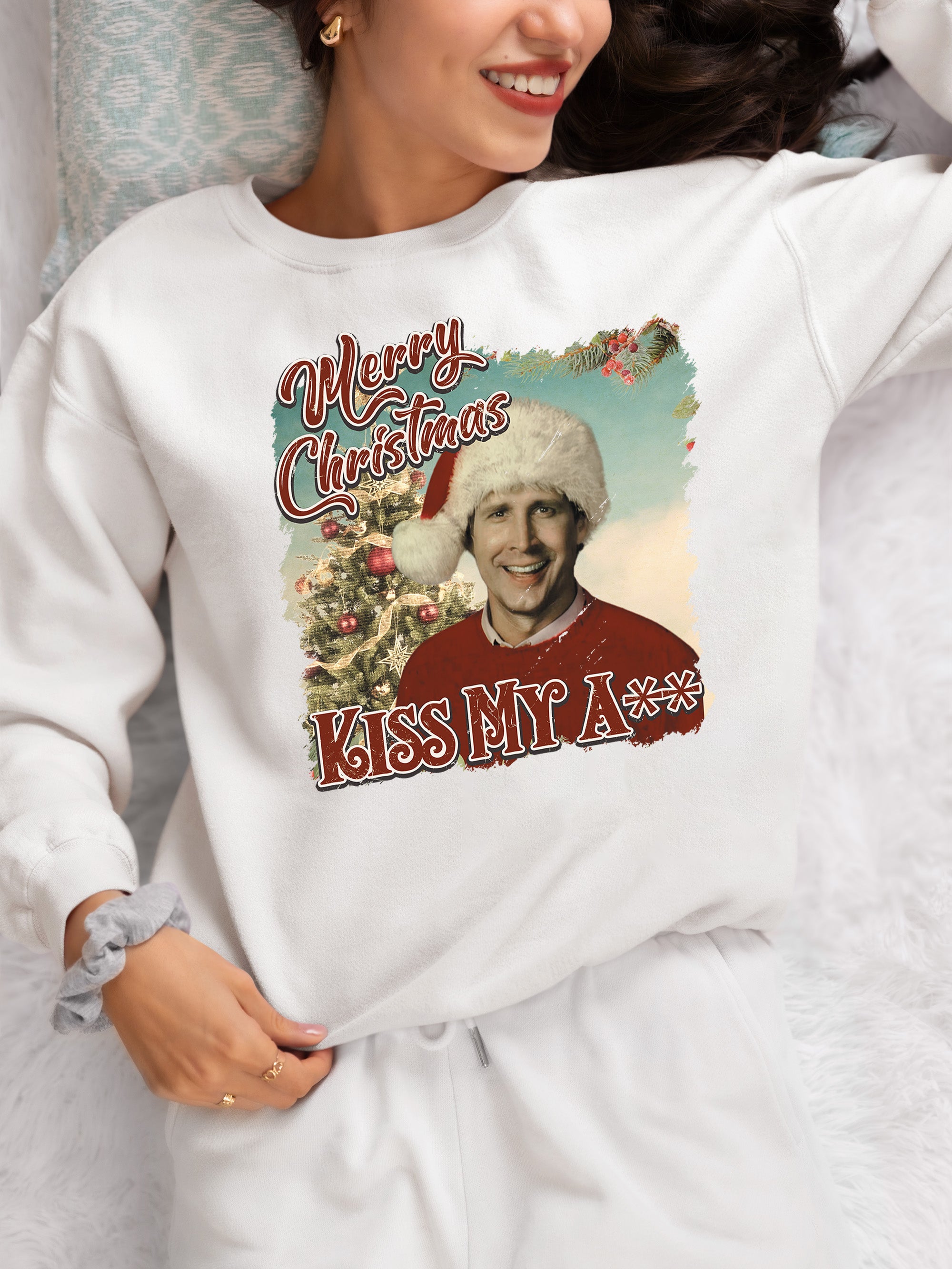 Merry Christmas Kiss My A** - Funny Xmas Phrase, Holiday Snark, Gag Gift, Seasonal Humor Keepsake Sweatshirt