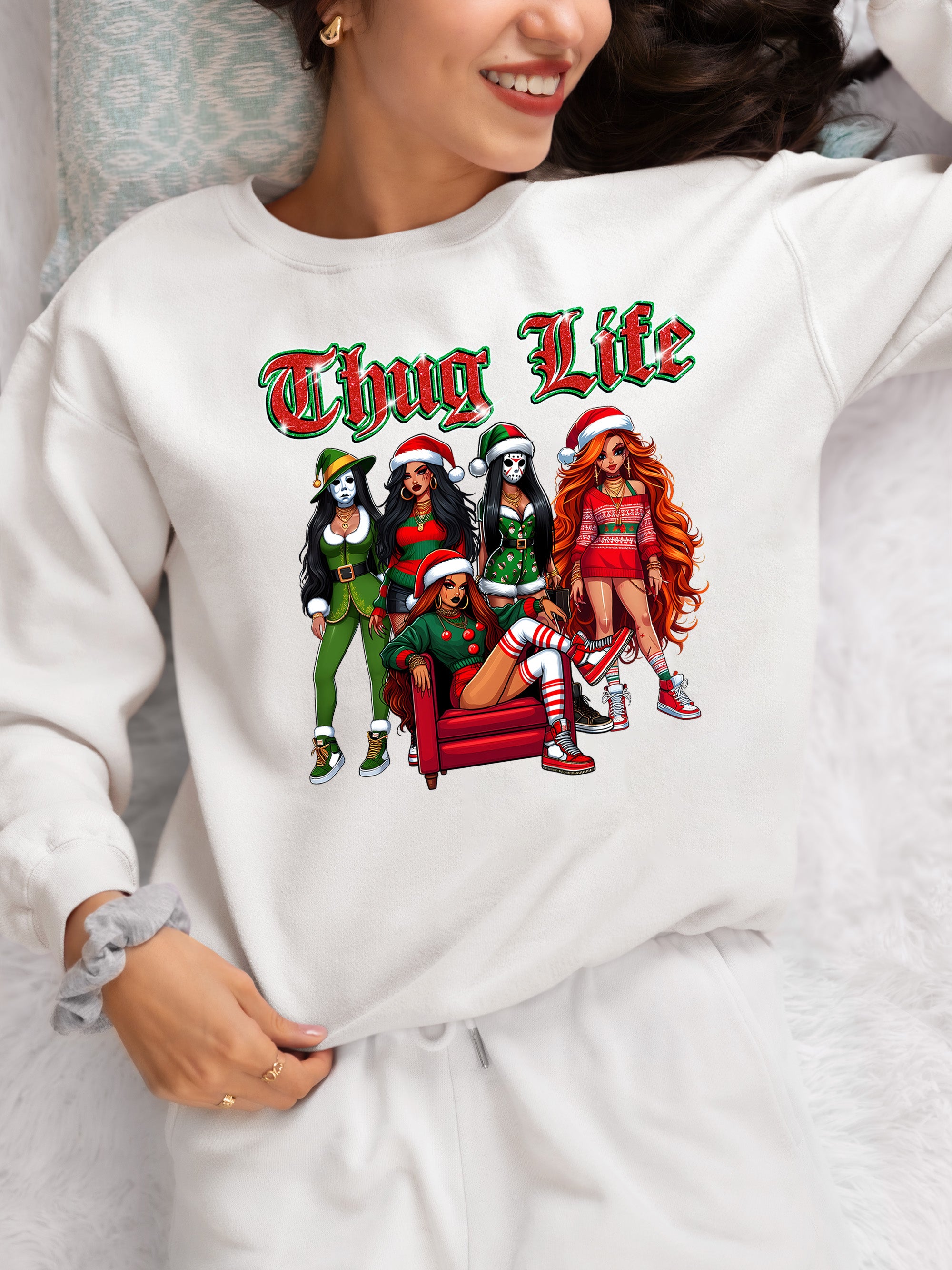 Power Girl Thug Life Christmas Theme - Holiday Hero Glam Gift Idea for Anime Fans Sweatshirt