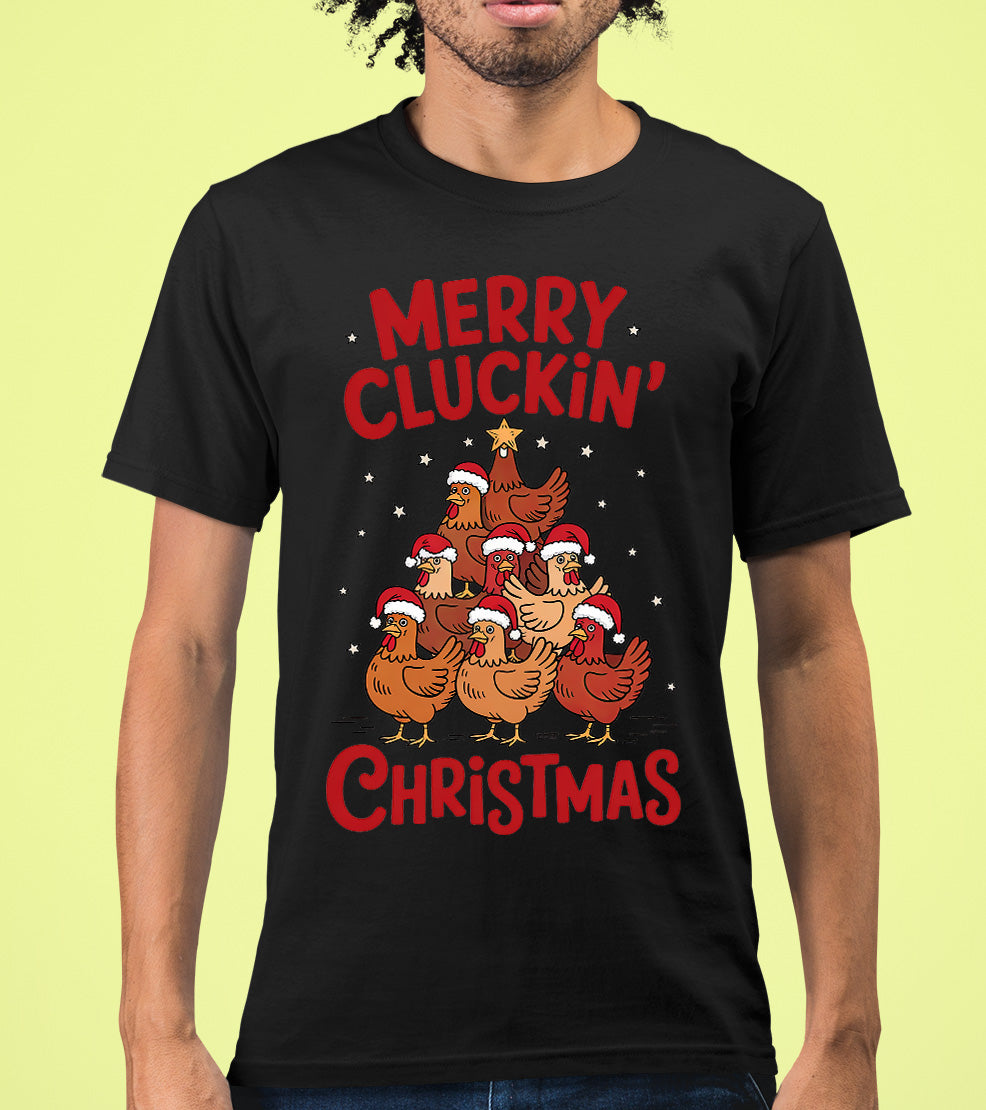 Merry Cluckin Christmas - Funny Chicken Holiday Gift for Bird Lovers - Festive Seasonal Humor & Cute Poultry Theme T-Shirt