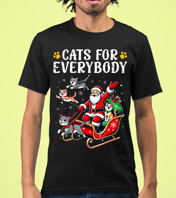 Christmas Cats for Everybody - Festive Cat Portrait Artwork for Cat Lovers - Cozy Holiday Kitty Keepsake T-Shirt