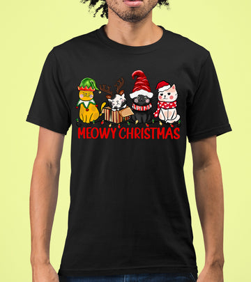 Meowy Christmas Cat Art - Festive Holiday Illustration for Cat Lovers, Cute Seasonal Gift Idea T-Shirt