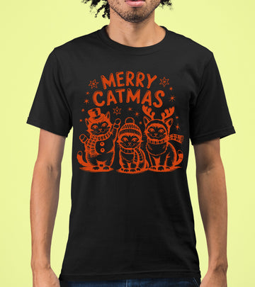 Merry Catmas Christmas Cat Art - Festive Holiday Gift for Cat Lovers - Whimsical Feline Artwork T-Shirt
