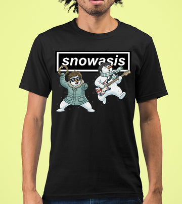 Christmas Snowasis rocking on a snowy hillside, cozy festive scene for holidays, Snowasis rocking on T-Shirt