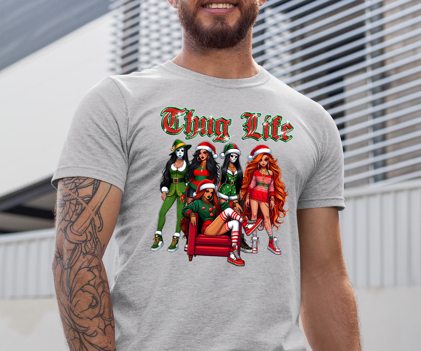 Power Girl Thug Life Christmas Theme - Holiday Hero Glam Gift Idea for Anime Fans T-Shirt