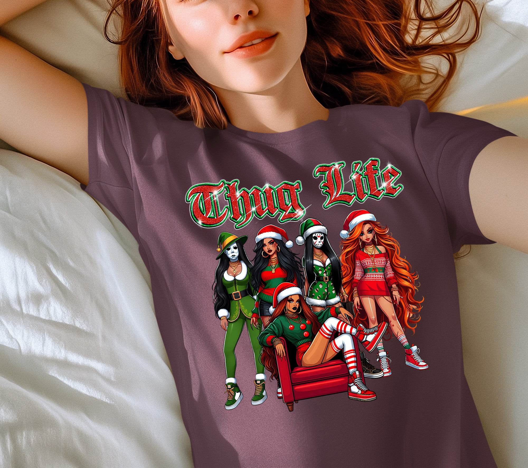 Power Girl Thug Life Christmas Theme - Holiday Hero Glam Gift Idea for Anime Fans T-Shirt