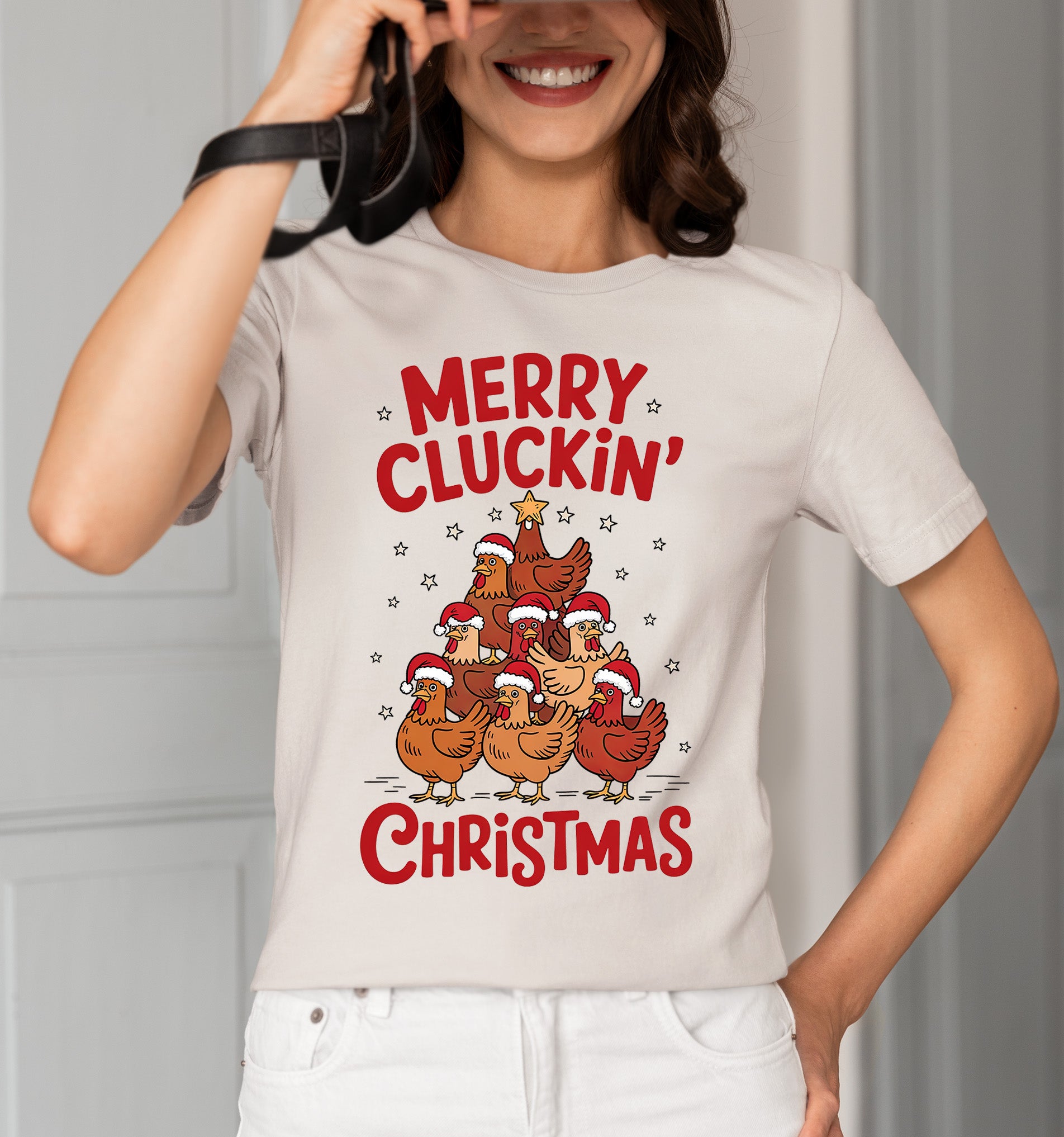Merry Cluckin Christmas - Funny Chicken Holiday Gift for Bird Lovers - Festive Seasonal Humor & Cute Poultry Theme T-Shirt