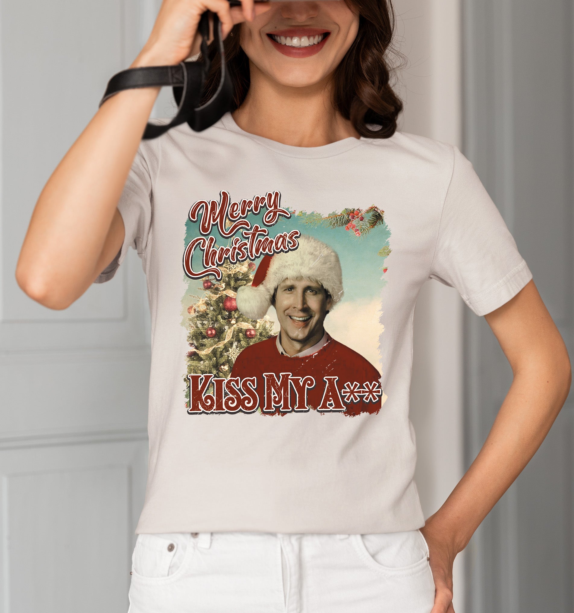 Merry Christmas Kiss My A** - Funny Xmas Phrase, Holiday Snark, Gag Gift, Seasonal Humor Keepsake T-Shirt