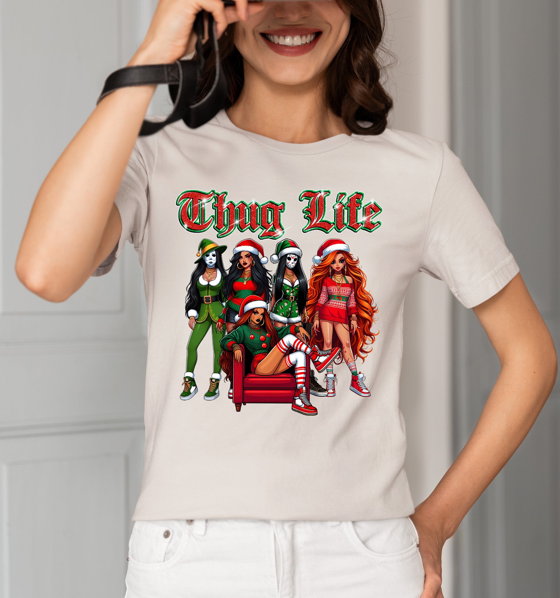 Power Girl Thug Life Christmas Theme - Holiday Hero Glam Gift Idea for Anime Fans T-Shirt