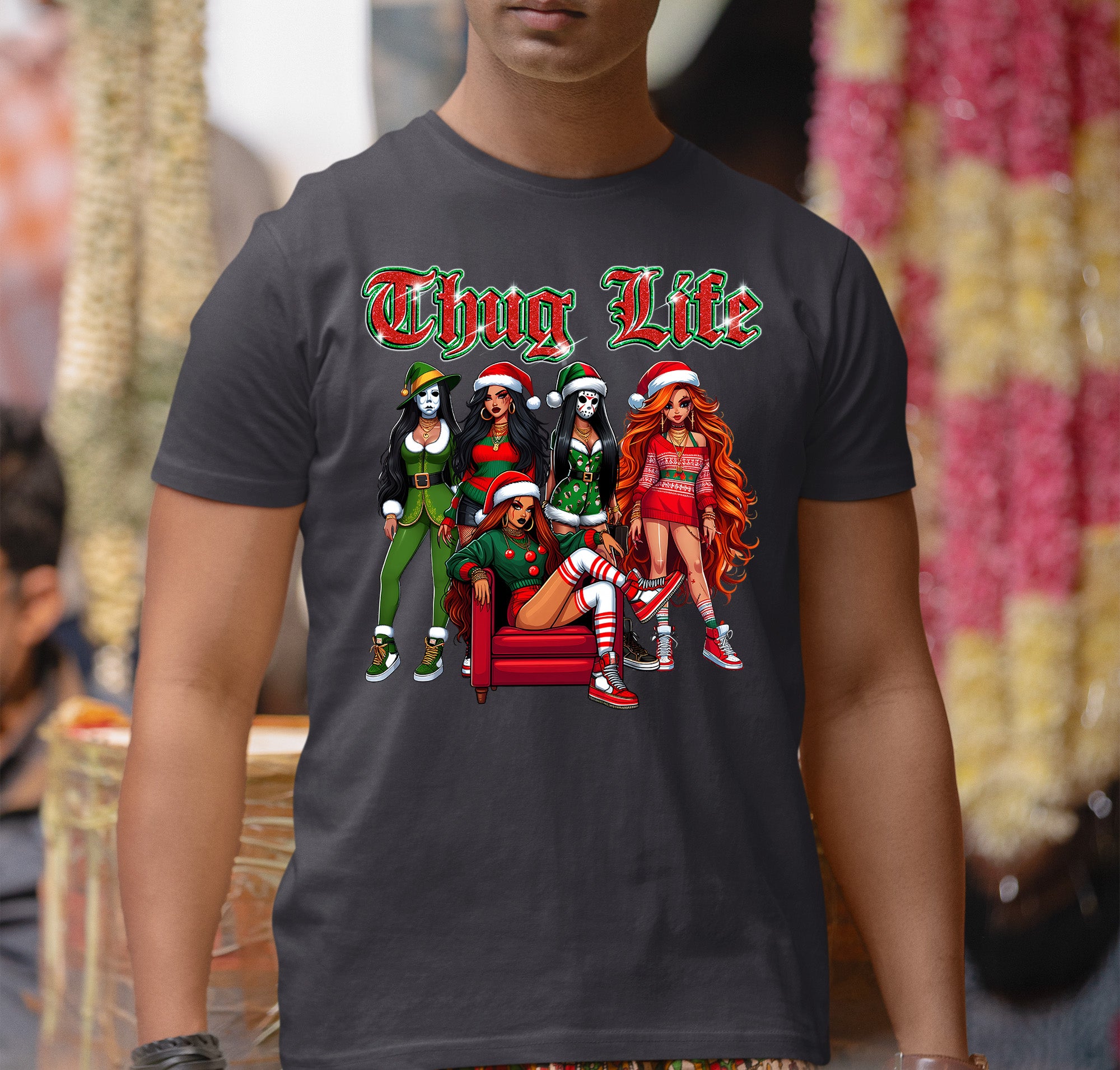 Power Girl Thug Life Christmas Theme - Holiday Hero Glam Gift Idea for Anime Fans T-Shirt