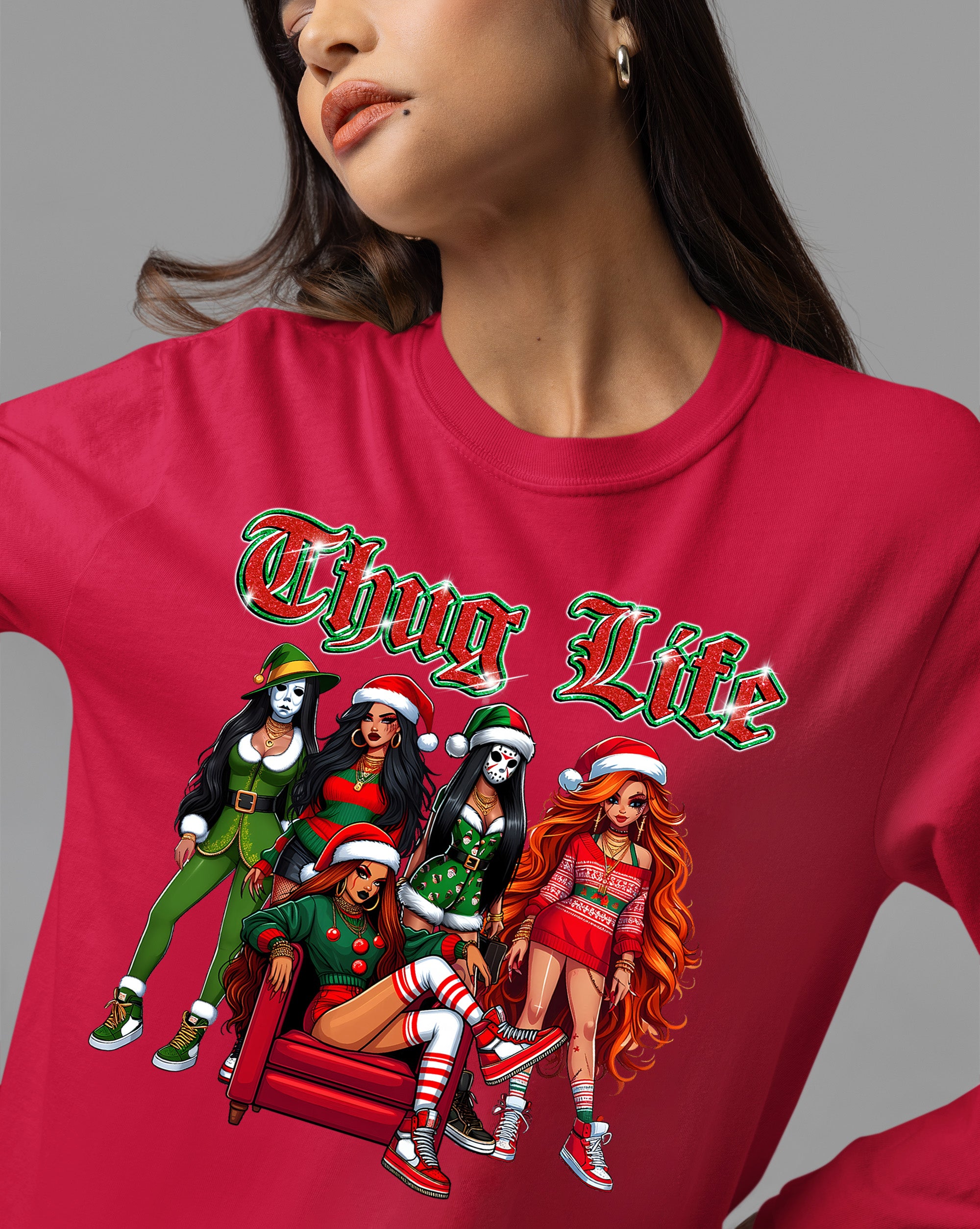 Power Girl Thug Life Christmas Theme - Holiday Hero Glam Gift Idea for Anime Fans T-Shirt