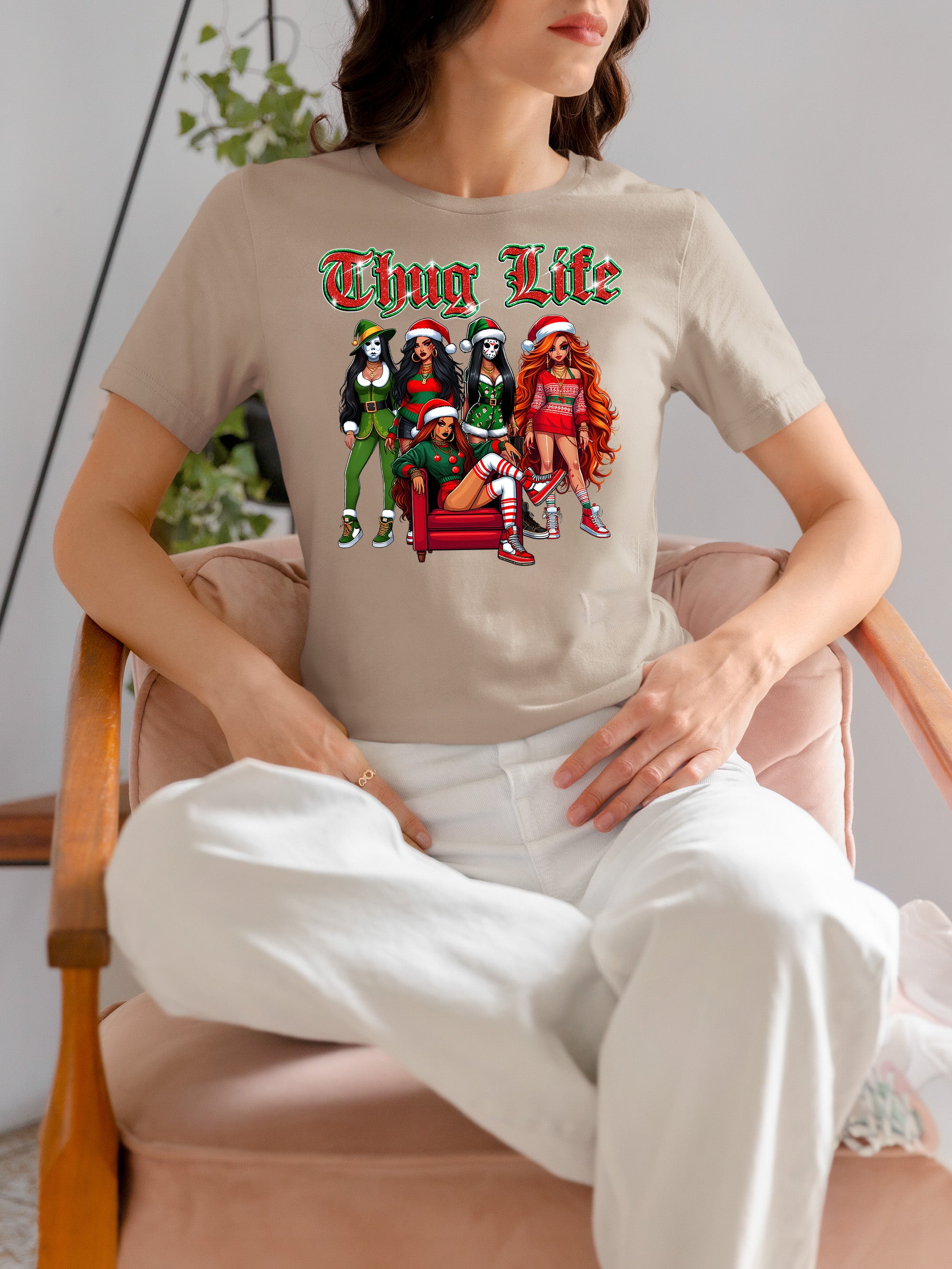 Power Girl Thug Life Christmas Theme - Holiday Hero Glam Gift Idea for Anime Fans T-Shirt
