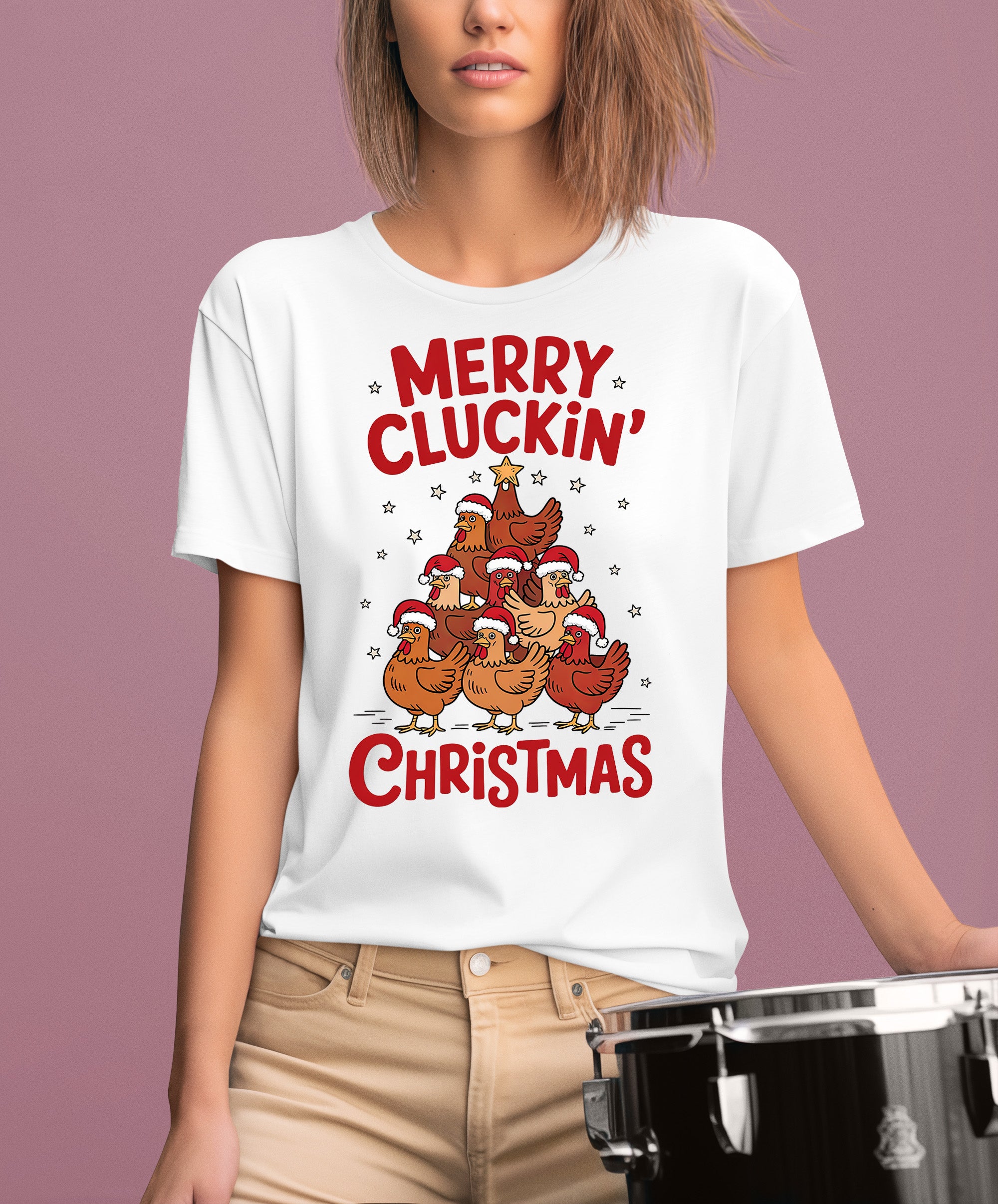 Merry Cluckin Christmas - Funny Chicken Holiday Gift for Bird Lovers - Festive Seasonal Humor & Cute Poultry Theme T-Shirt