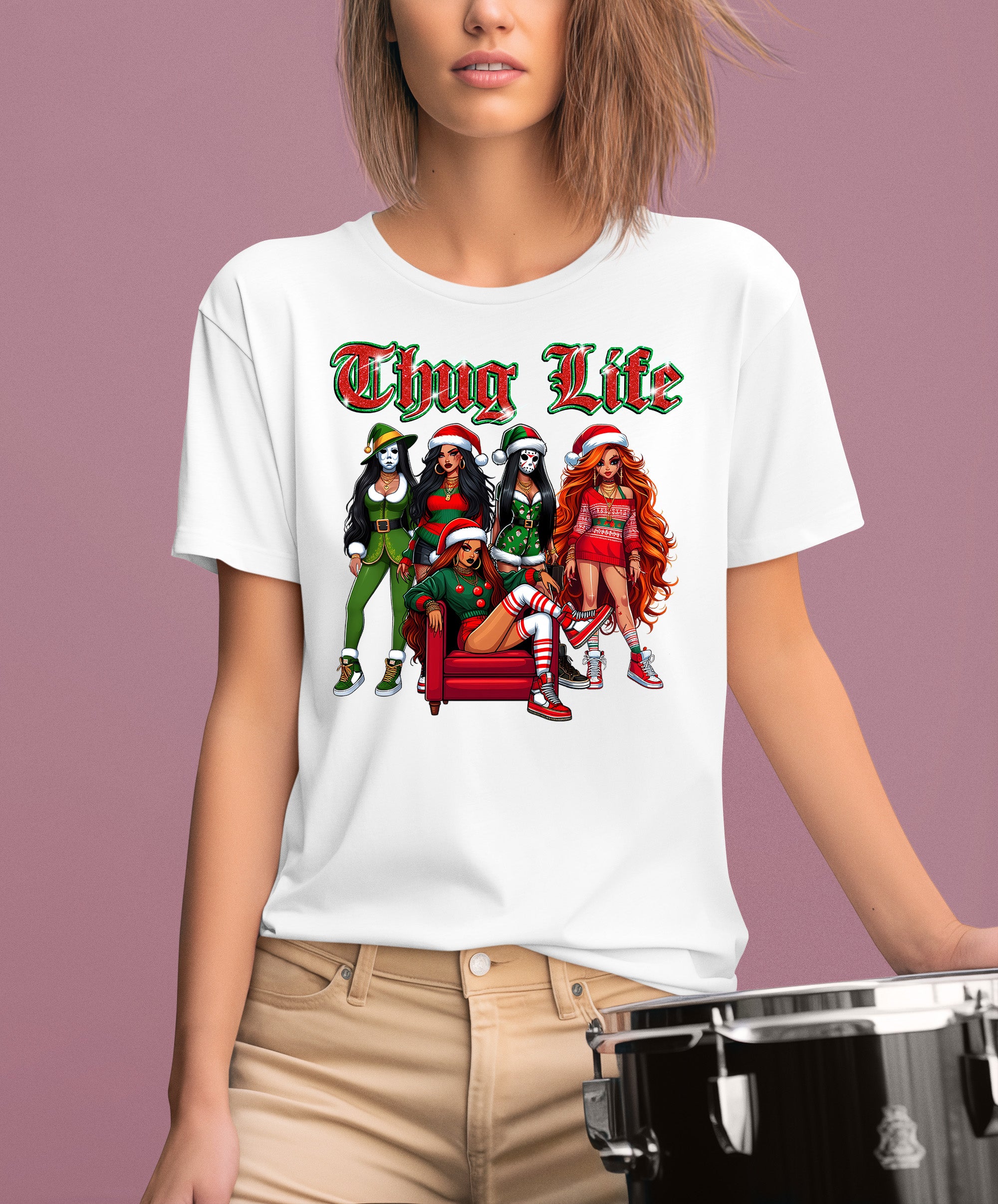 Power Girl Thug Life Christmas Theme - Holiday Hero Glam Gift Idea for Anime Fans T-Shirt