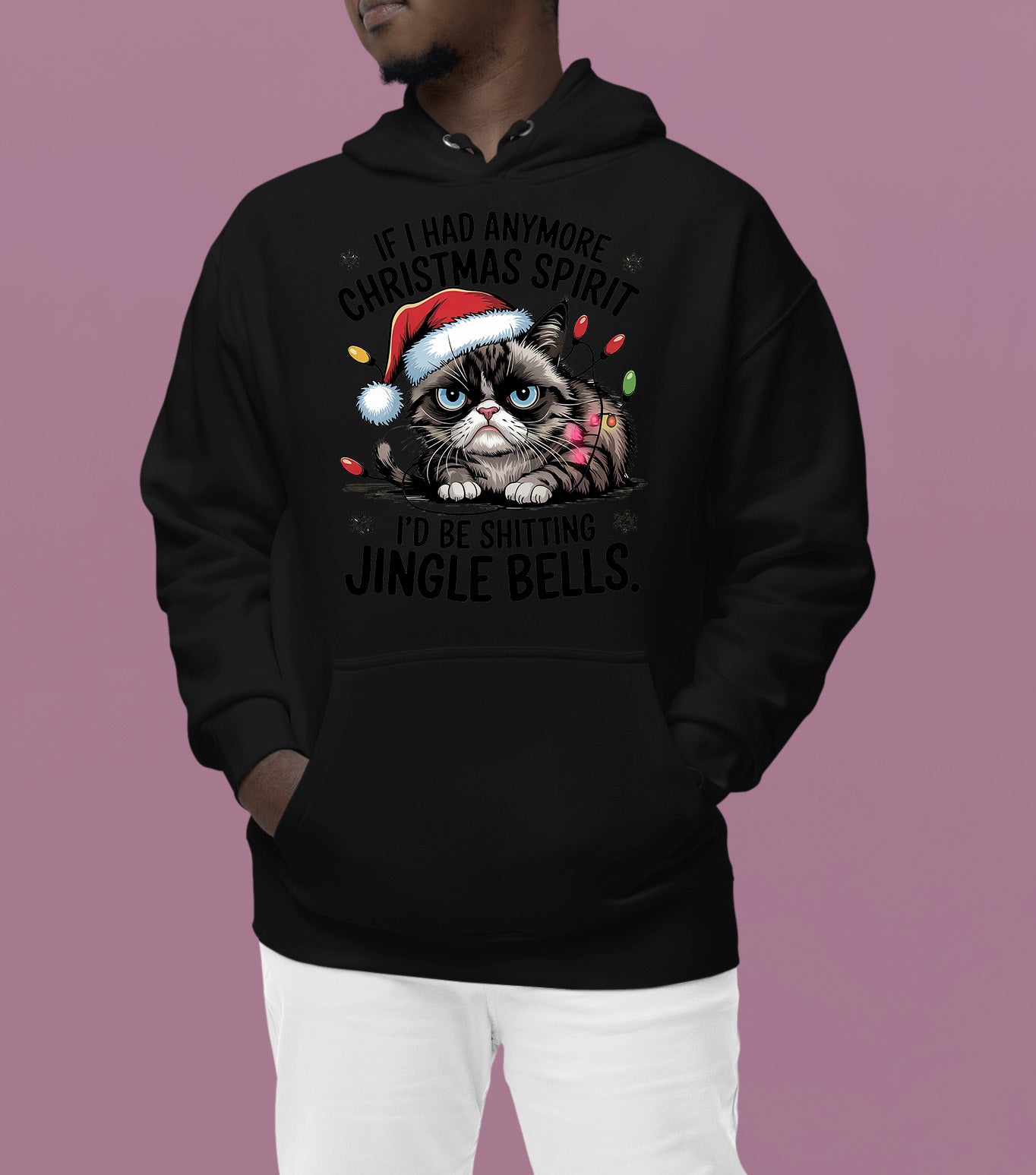 Christmas Spirit Cat Jingle Bells Gift for Cat Lovers, Festive Holiday Cheer Hoodie