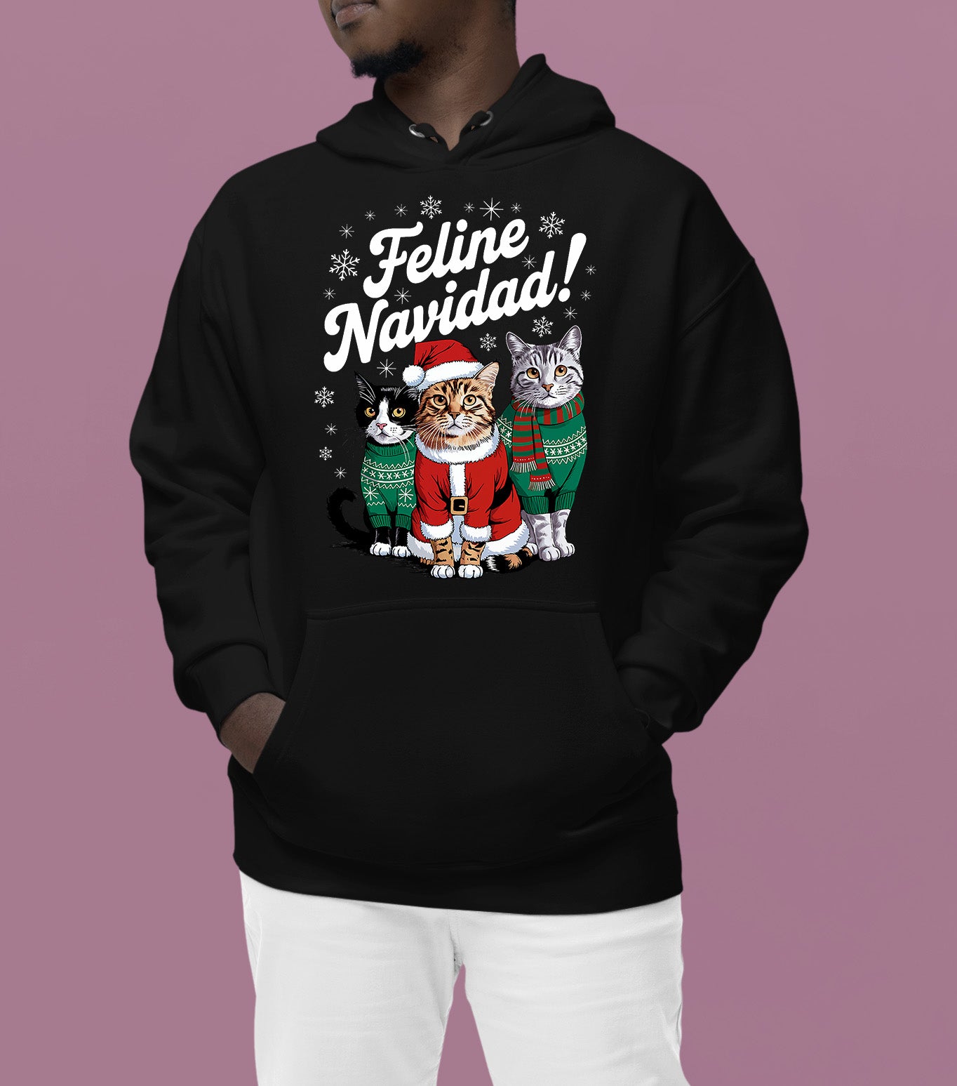 Cat Snowflakes Christmas Theme - Festive Holiday Cat Artwork for Season Hoodie