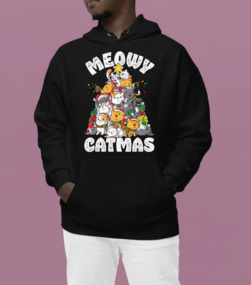 Meowy Cat Tree Christmas Gift for Cats - Festive Cat Condo, Holiday Cozy Shelter, Yuletide Cat Furniture, Seasonal Cat House Hoodie
