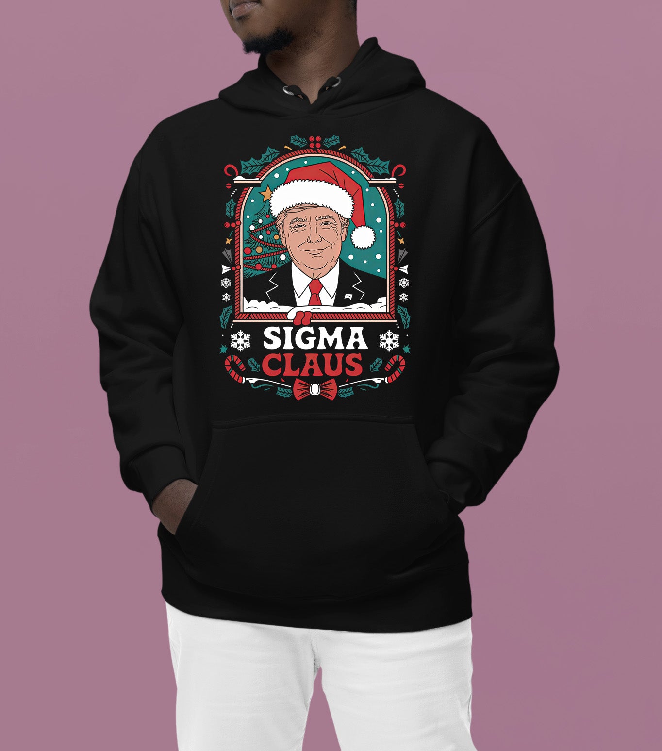Sigma Claus Trump Christmas Charm, Holiday Satire Gift for Adults, Festive Political Humor Keepsake Hoodie