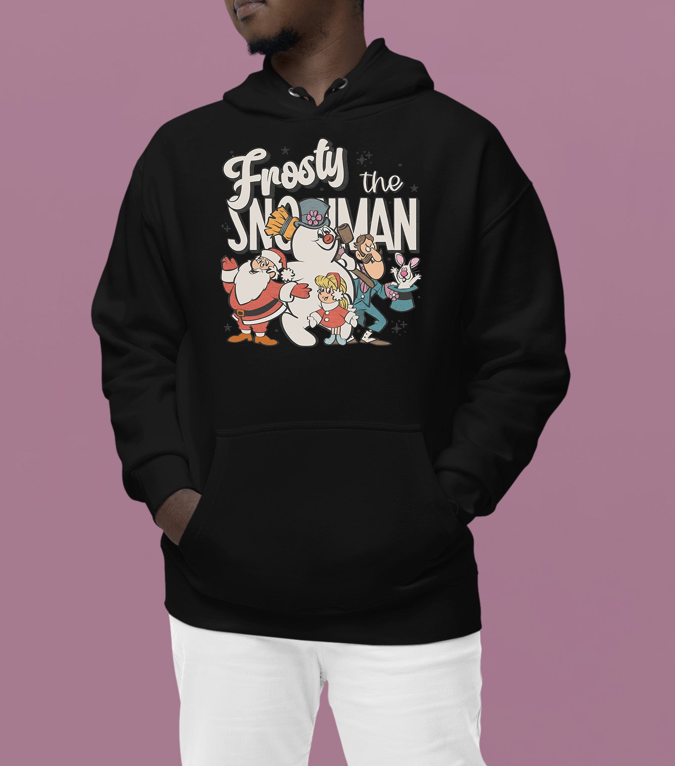 Frosty Snowman Christmas Theme Artwork, Cozy Winter Holiday Gift Idea, Seasonal Frosty Illustration Hoodie