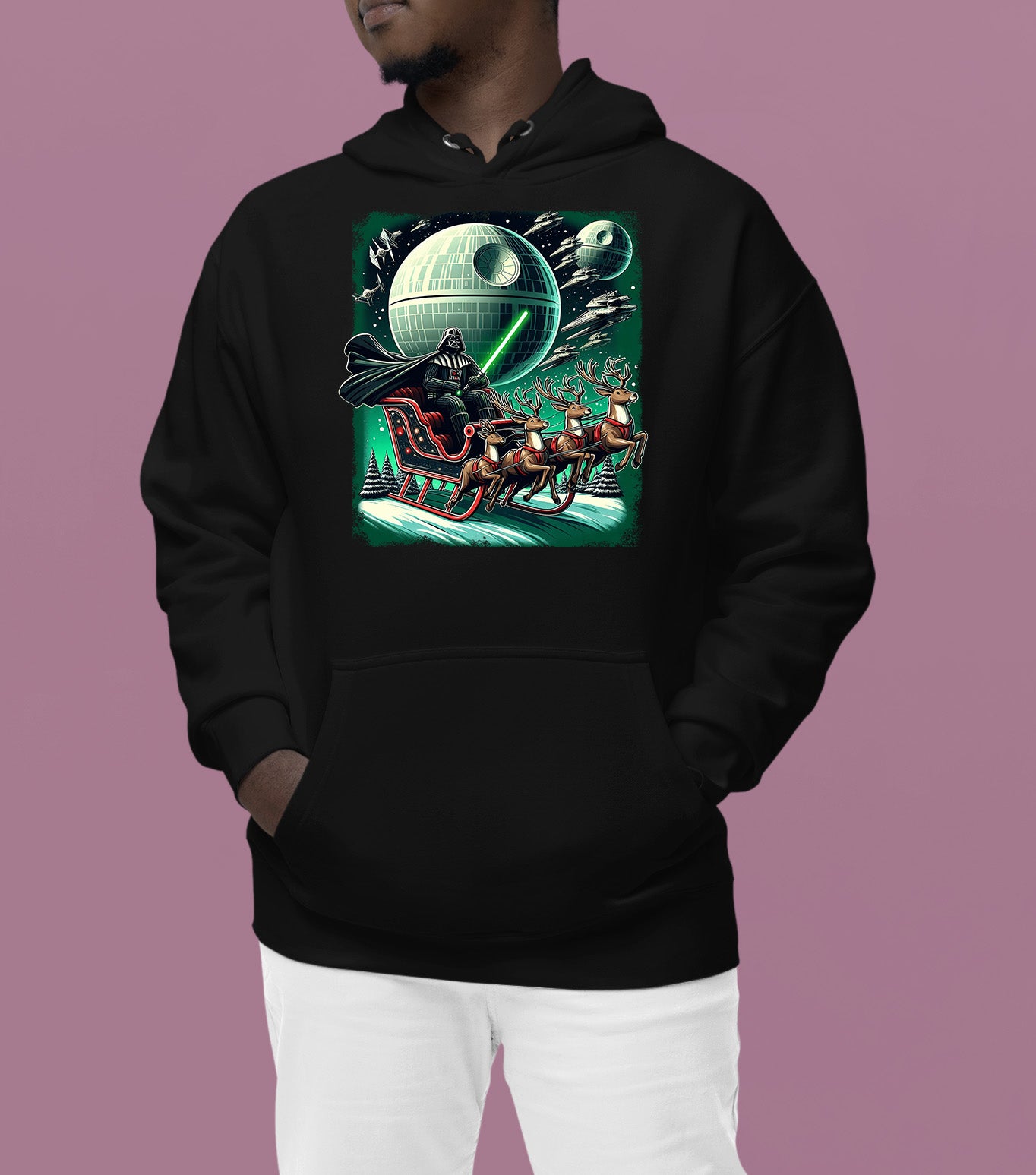 Star Wars Death Star Christmas Light Saber Holiday Galaxy Gift Idea for Sci-Fi Fans Hoodie