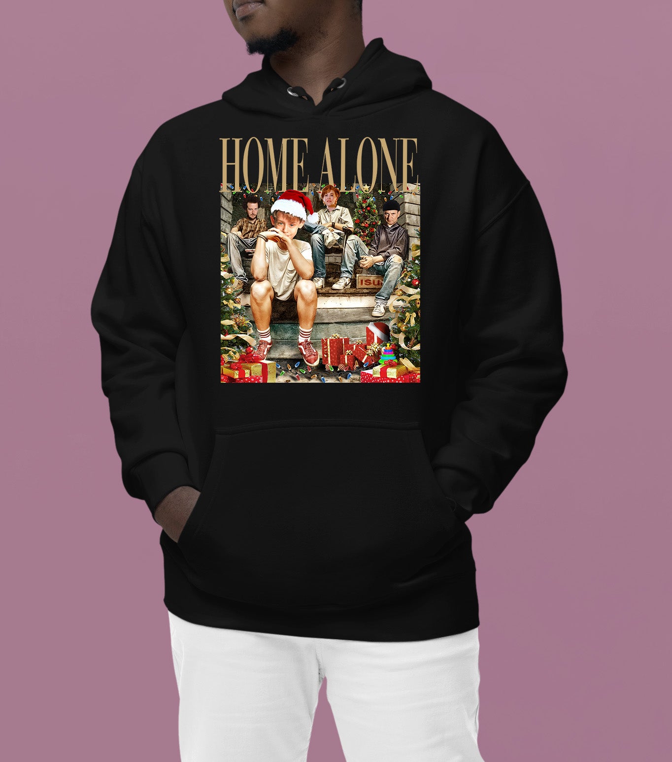 Home Alone on the Porch Christmas Scene - Cozy Holiday Porch Display Gift Idea Hoodie