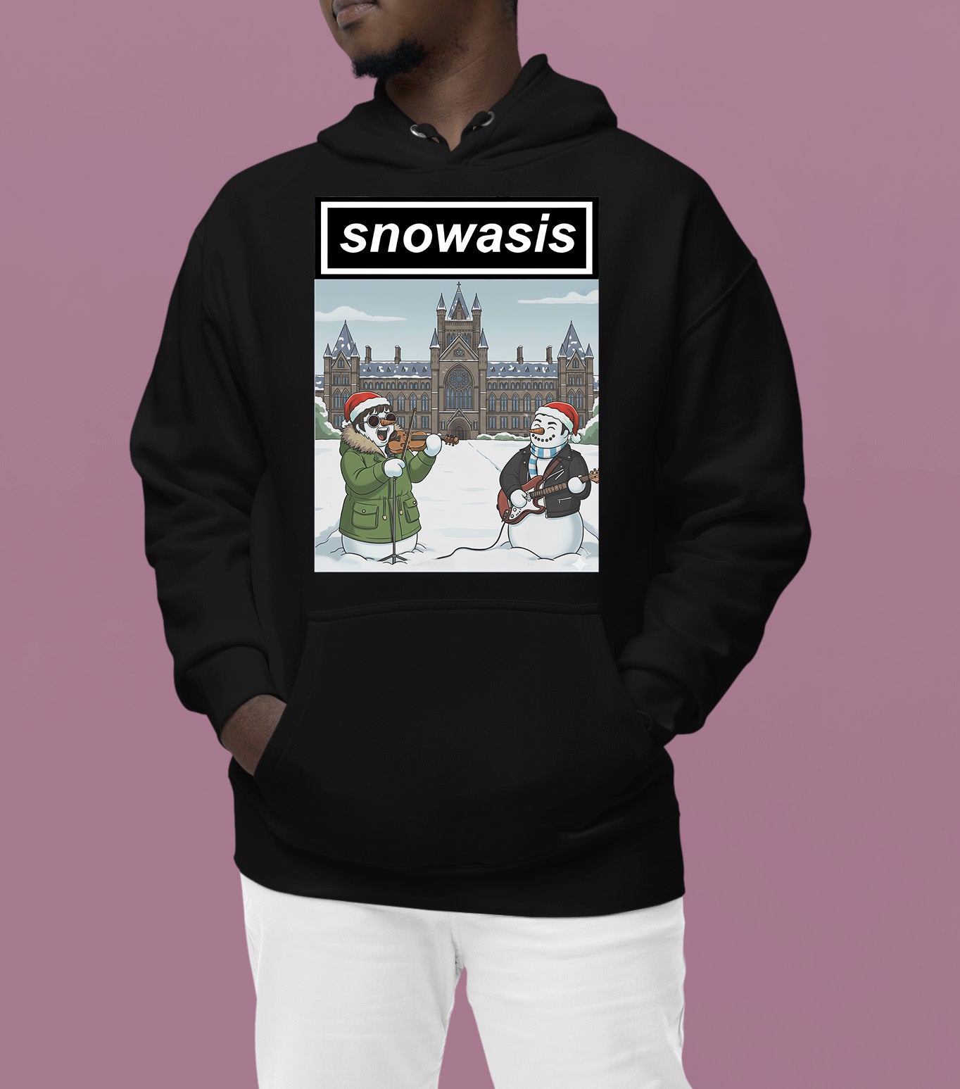 Snowasis in Front of Glasgow Kelvingrove – Christmas Scene, Festive Glasgow Landmark, Snowy Cityscape Gift Idea, Scottish Holiday Art Hoodie