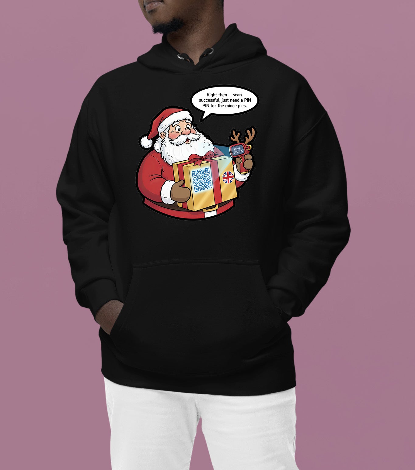 UK Digital ID Santa - Festive Christmas Security Badge Template for Online Use Hoodie