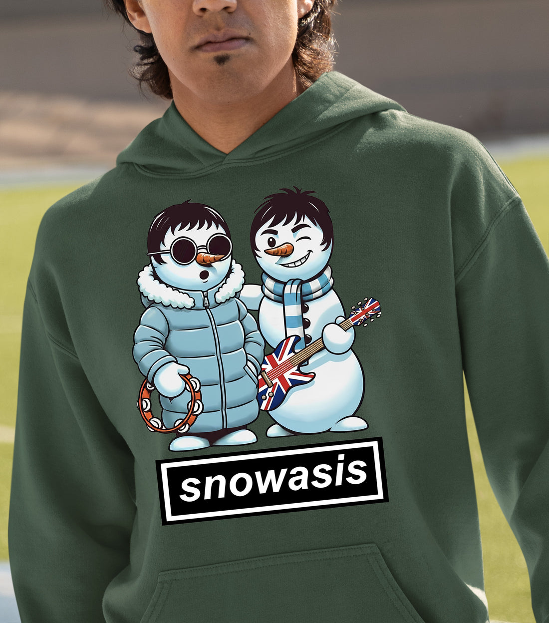 Snowasis Snowmen Guitar Christmas Charm - Whimsical Holiday Keepsake Hoodie