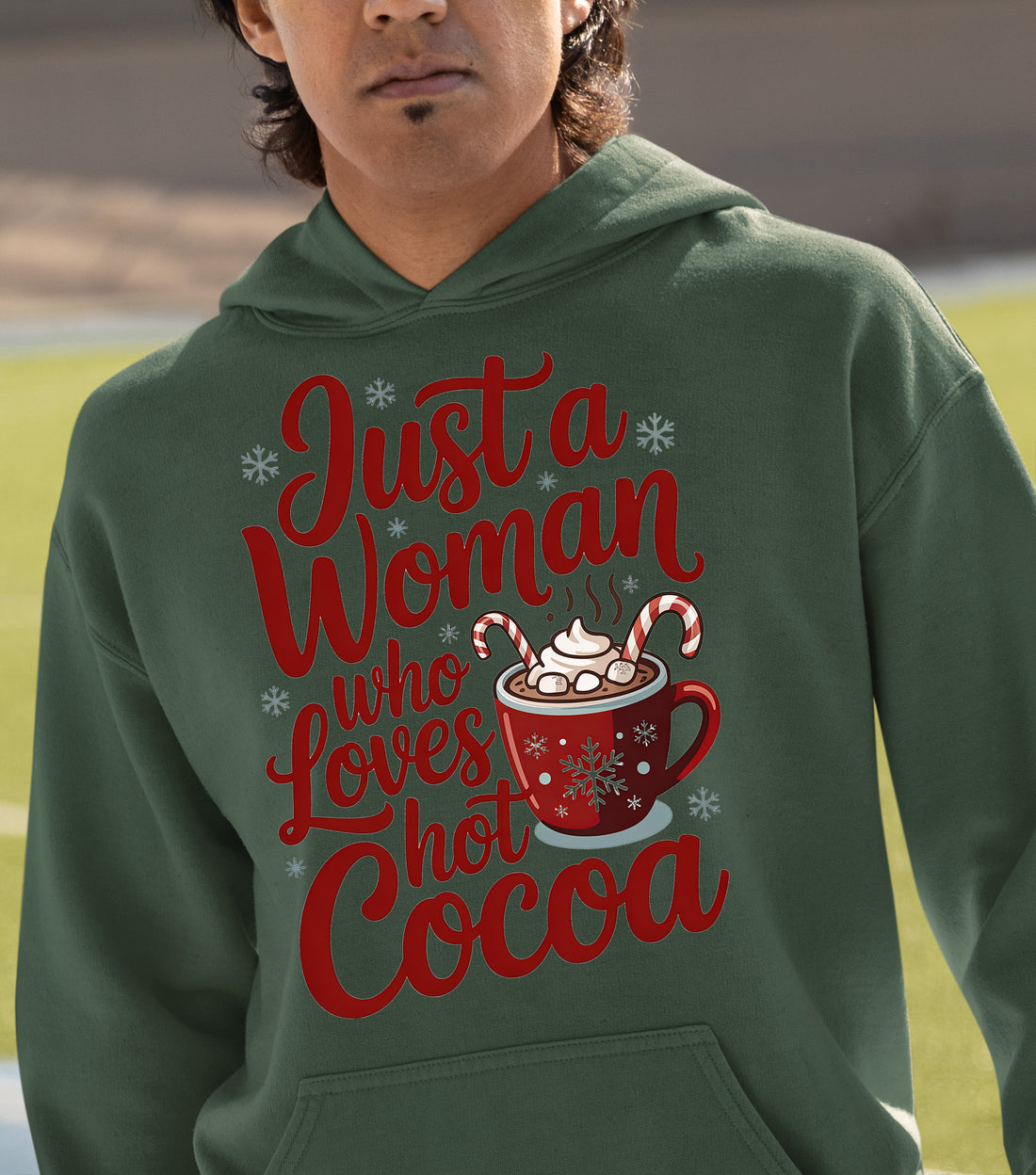 Christmas Gift for Her: Just a Woman Who Loves Hot Cocoa – Cozy Holiday Cheer Hoodie