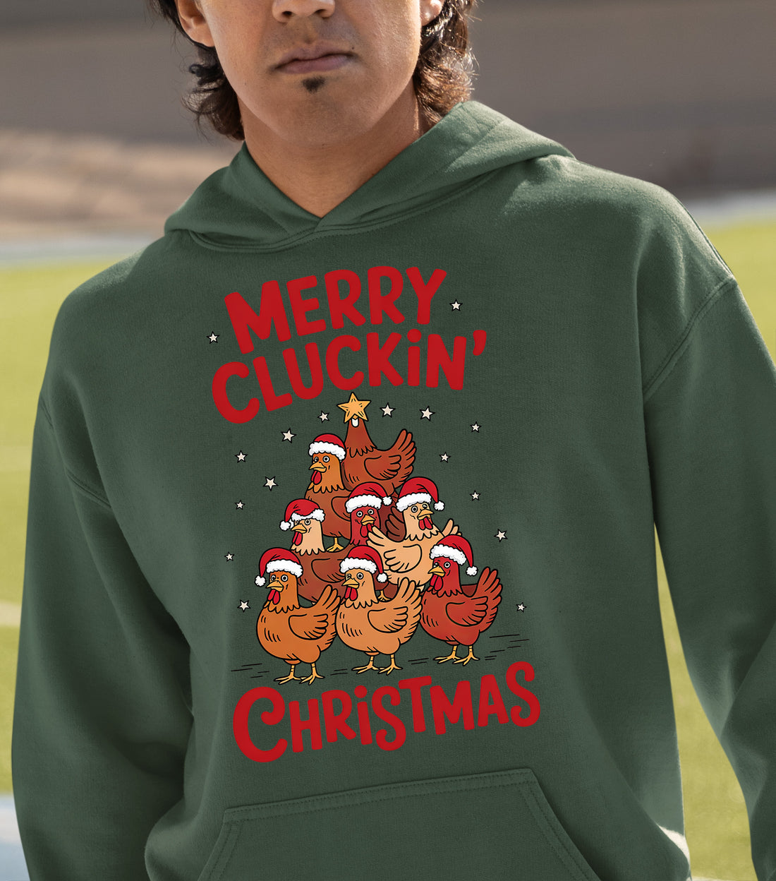Merry Cluckin Christmas - Funny Chicken Holiday Gift for Bird Lovers - Festive Seasonal Humor & Cute Poultry Theme Hoodie