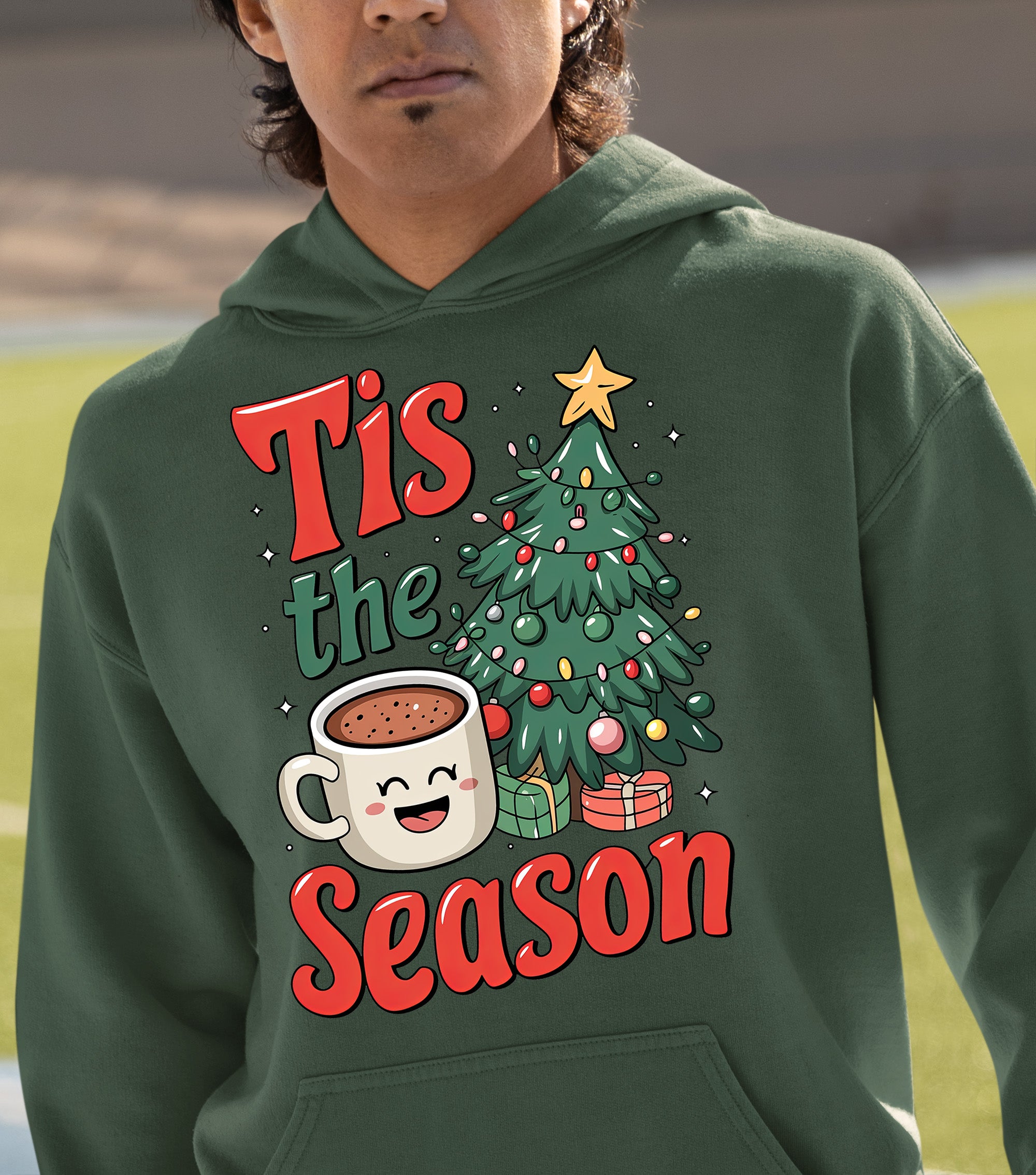 Tis the Season - Merry Christmas Village Scene - Cozy Winter Charm for Collectors, Handmade Gift for Holidays Hoodie