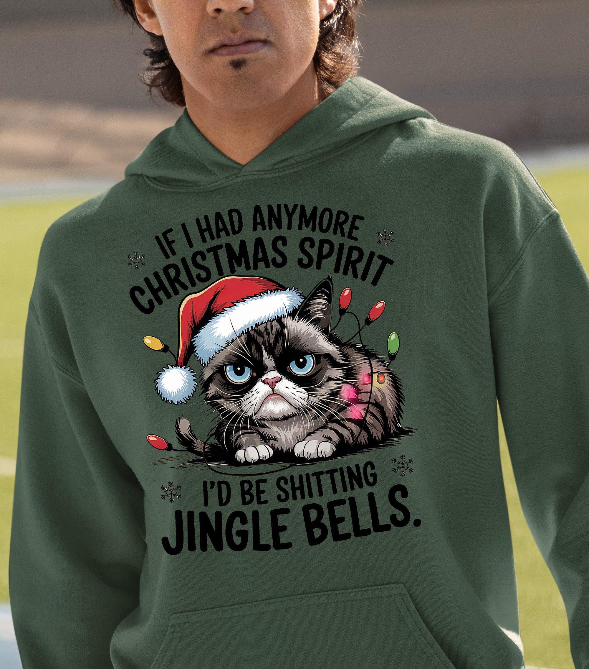 Christmas Spirit Cat Jingle Bells Gift for Cat Lovers, Festive Holiday Cheer Hoodie