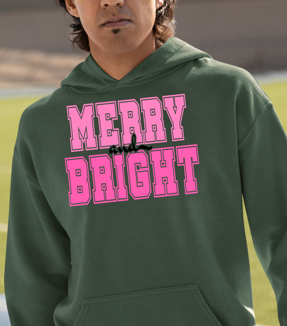 Merry and Bright Christmas Jewelry Gift - Festive Holiday Pendant, Handmade Silver Tone Accessory, Seasonal Keepsake Hoodie