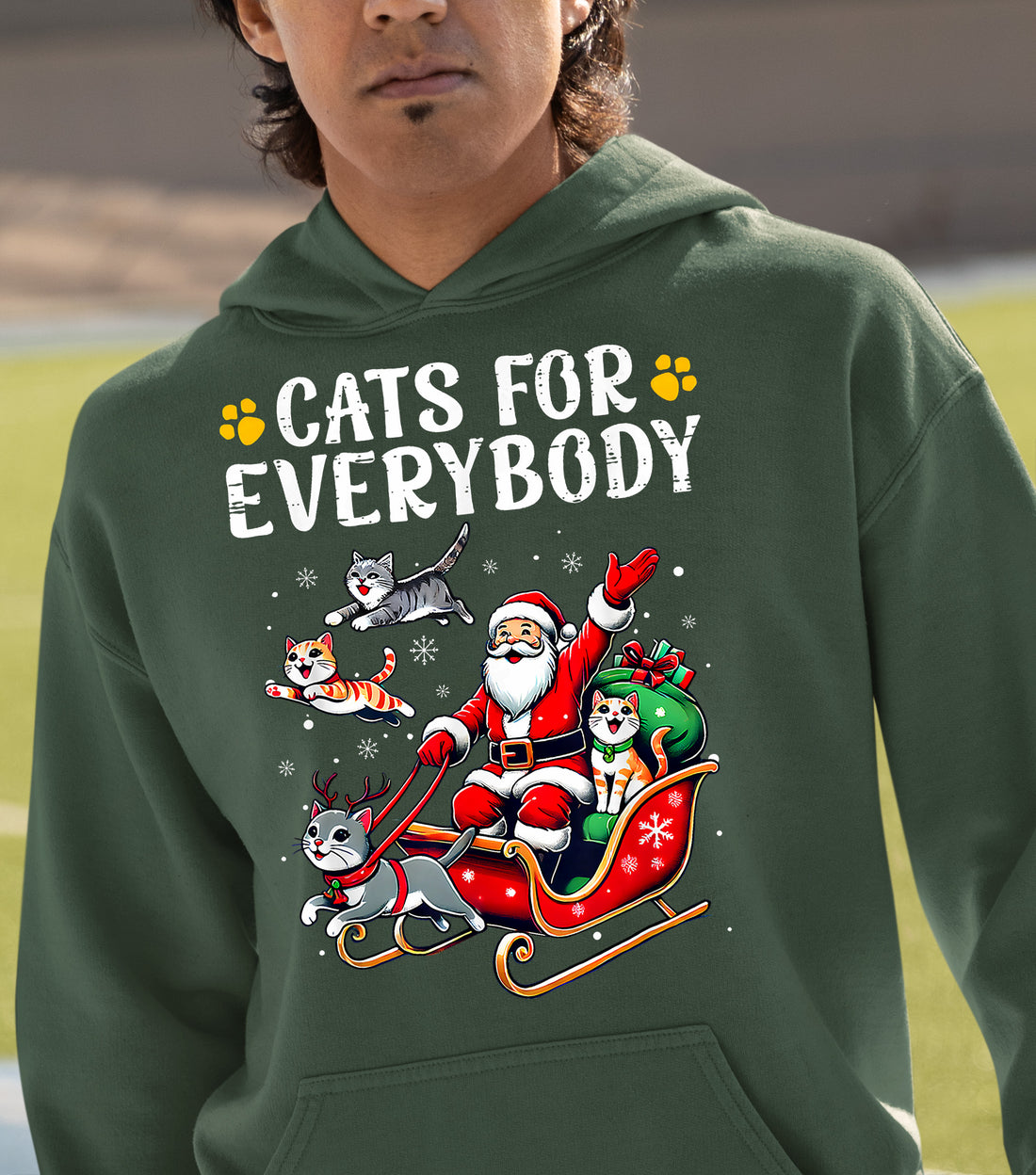 Christmas Cats for Everybody - Festive Cat Portrait Artwork for Cat Lovers - Cozy Holiday Kitty Keepsake Hoodie