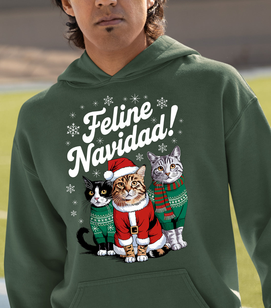 Cat Snowflakes Christmas Theme - Festive Holiday Cat Artwork for Season Hoodie