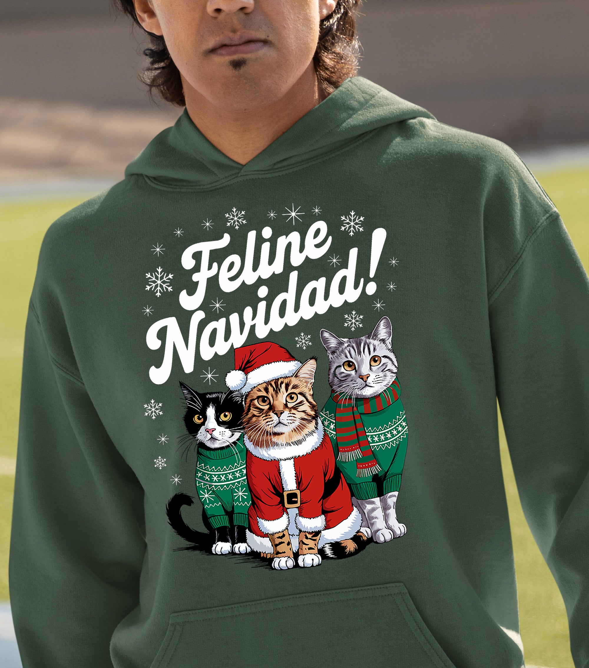 Cat Snowflakes Christmas Theme - Festive Holiday Cat Artwork for Season Hoodie