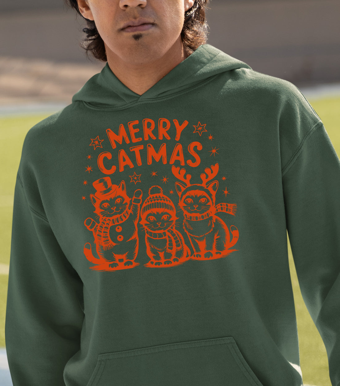 Merry Catmas Christmas Cat Art - Festive Holiday Gift for Cat Lovers - Whimsical Feline Artwork Hoodie
