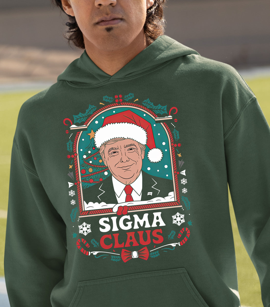 Sigma Claus Trump Christmas Charm, Holiday Satire Gift for Adults, Festive Political Humor Keepsake Hoodie