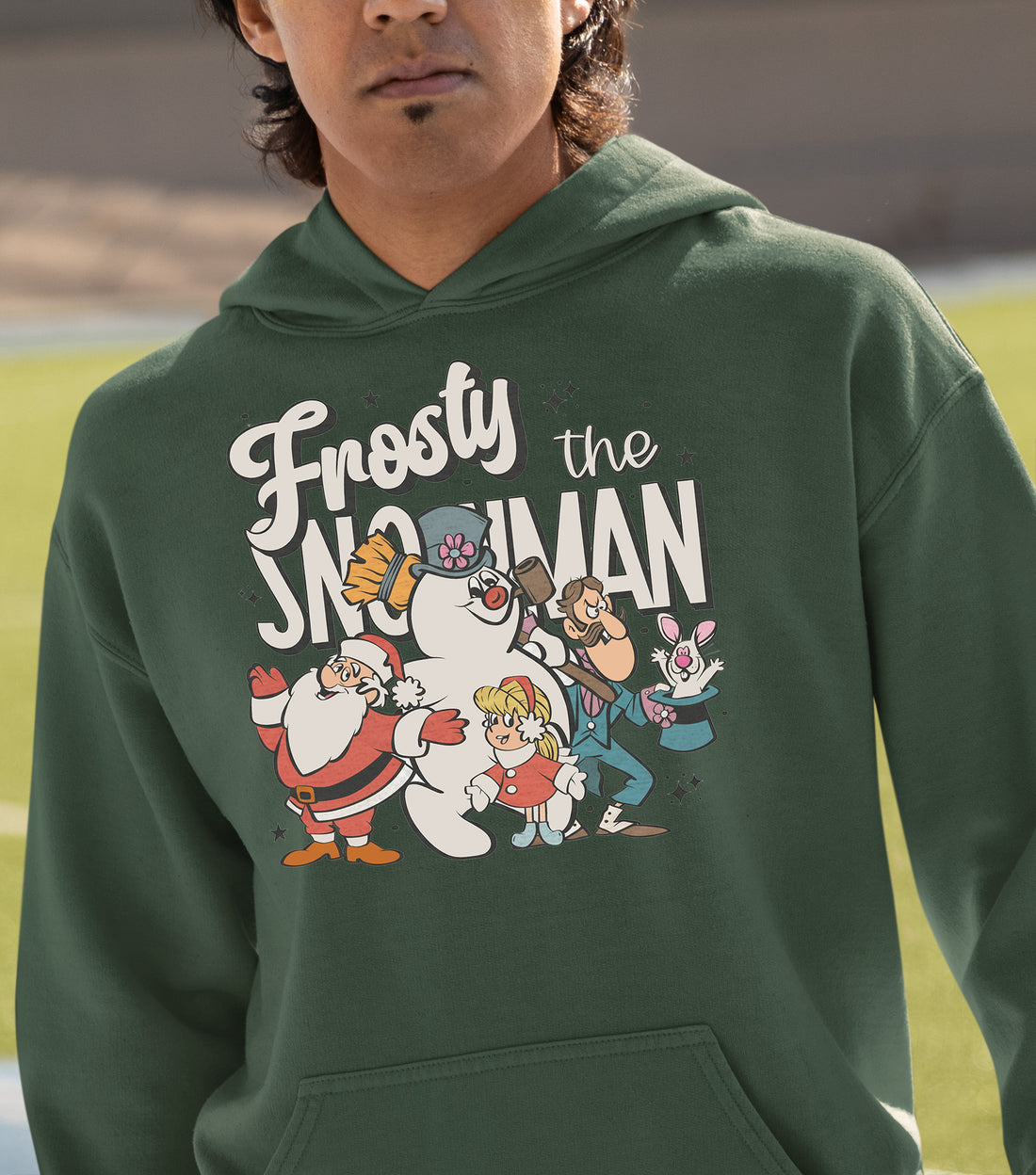Frosty Snowman Christmas Theme Artwork, Cozy Winter Holiday Gift Idea, Seasonal Frosty Illustration Hoodie