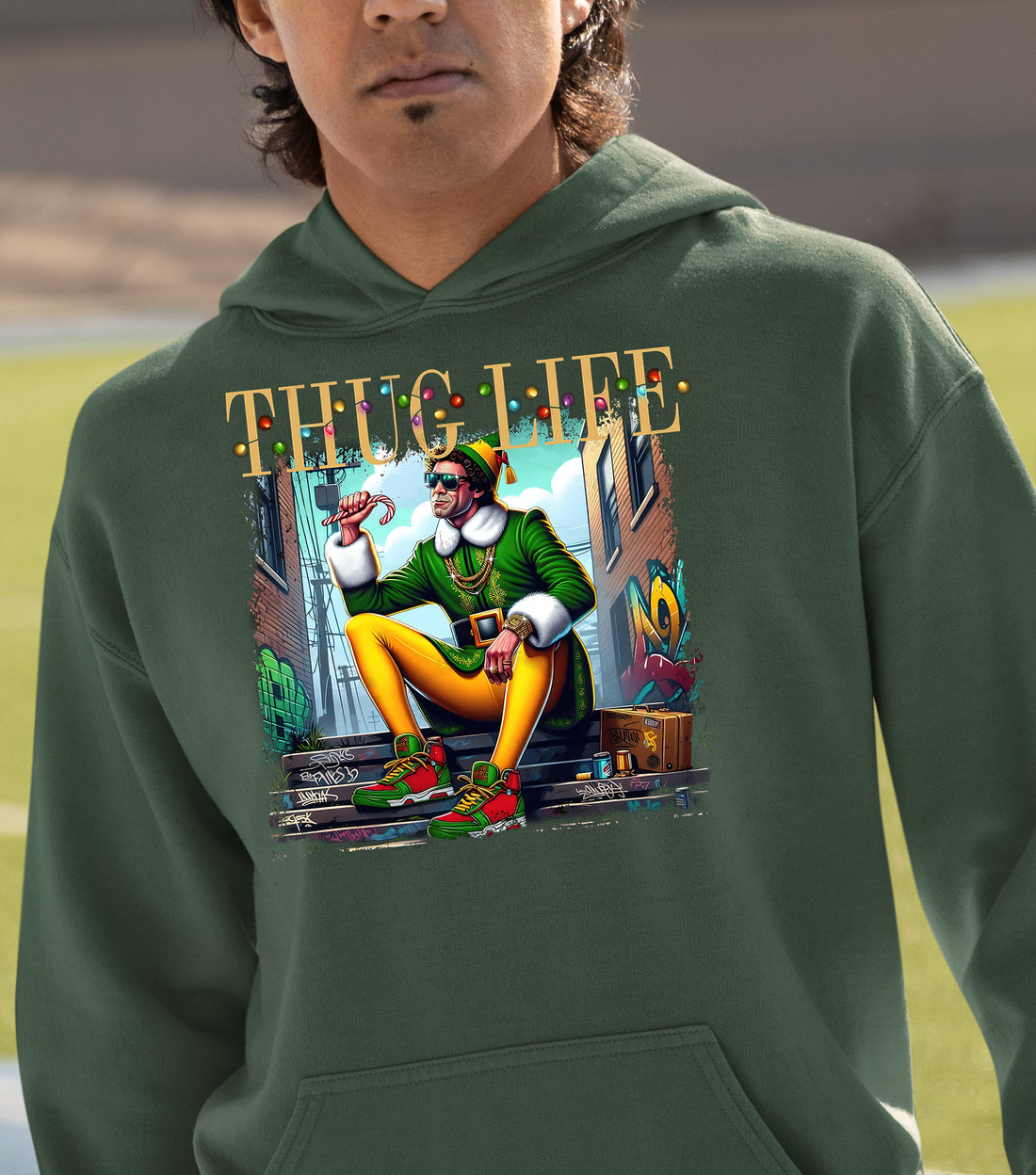 Thug Life Elf Christmas – Funny Holiday Elf Meme, Santa Humor, Naughty Nice Edition, Gifty Laughs for Holidays Hoodie