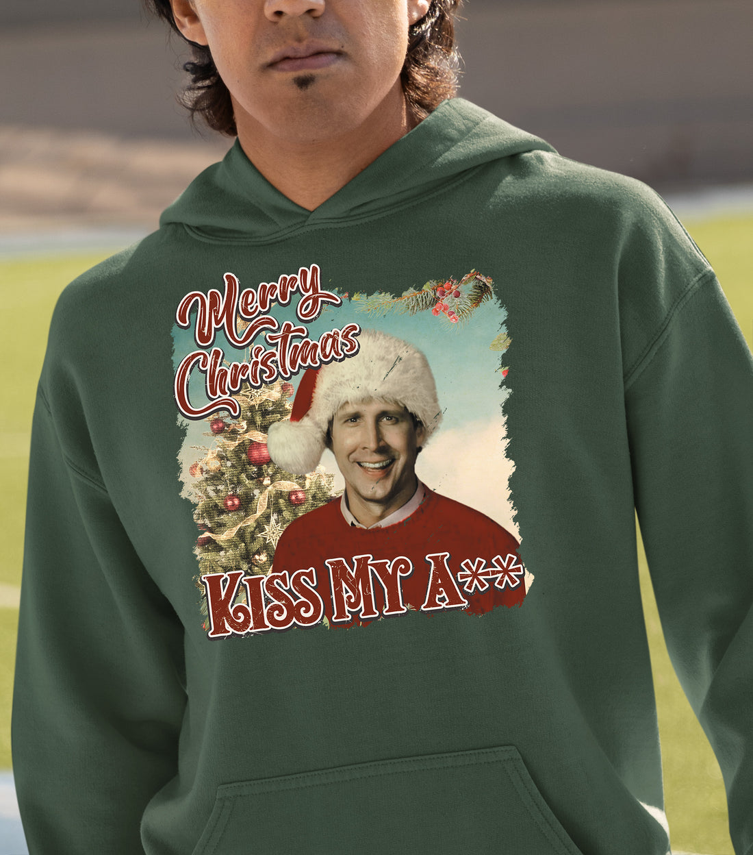 Merry Christmas Kiss My A** - Funny Xmas Phrase, Holiday Snark, Gag Gift, Seasonal Humor Keepsake Hoodie