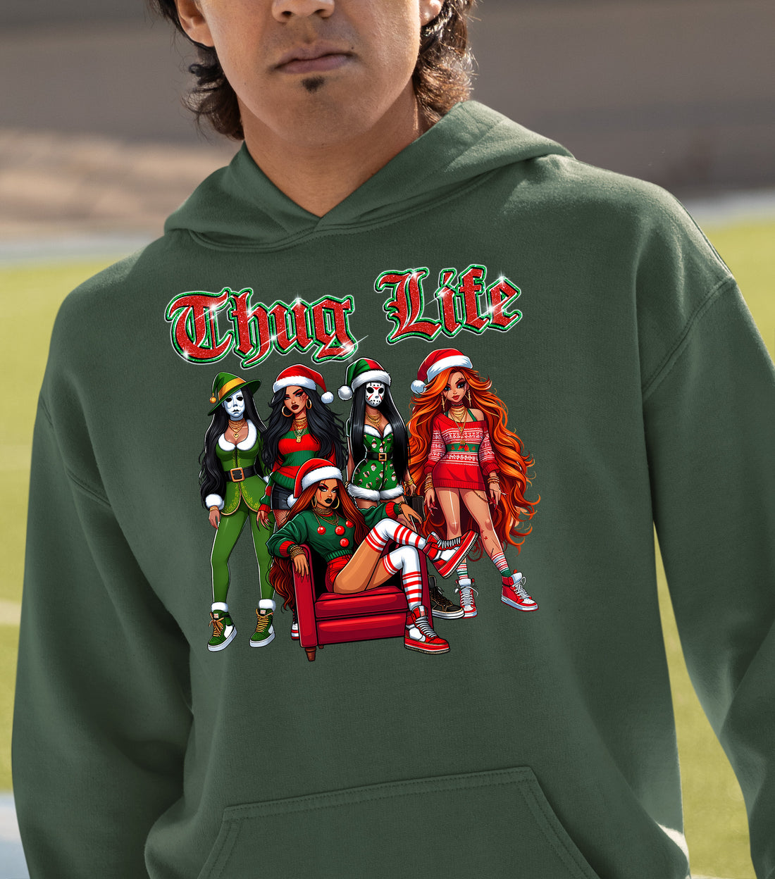 Power Girl Thug Life Christmas Theme - Holiday Hero Glam Gift Idea for Anime Fans Hoodie
